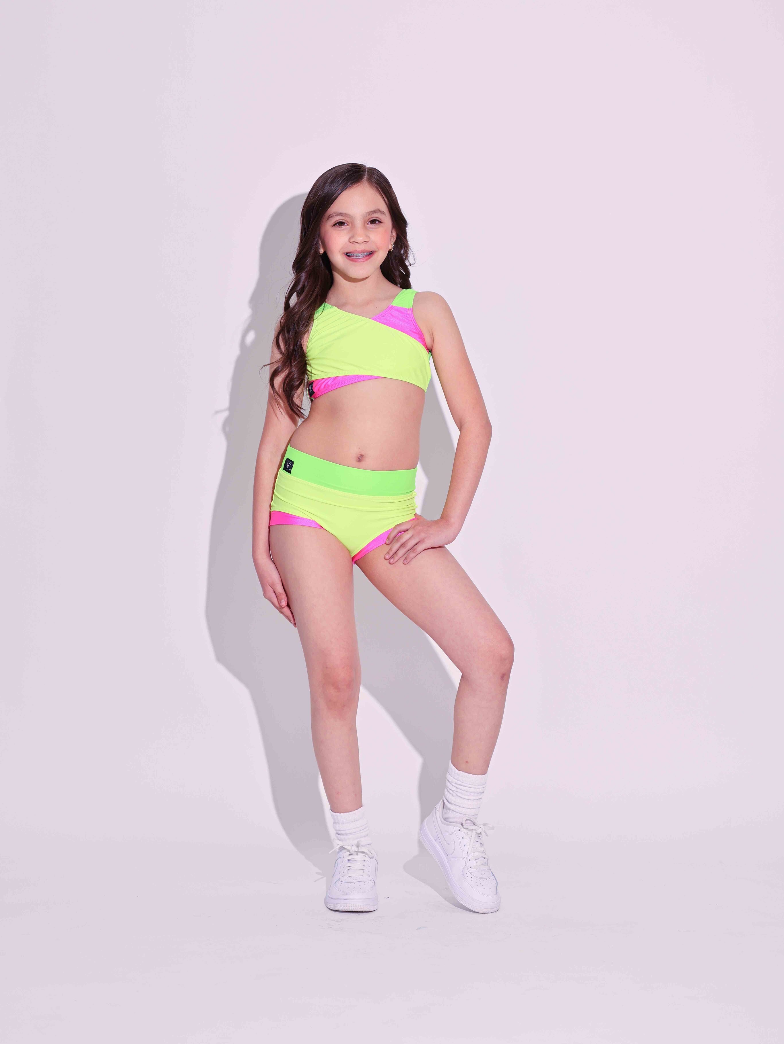 Cross My Heart Bra Top - Neon Yellow/Tropical Pink/Neon Green - Ready To Ship