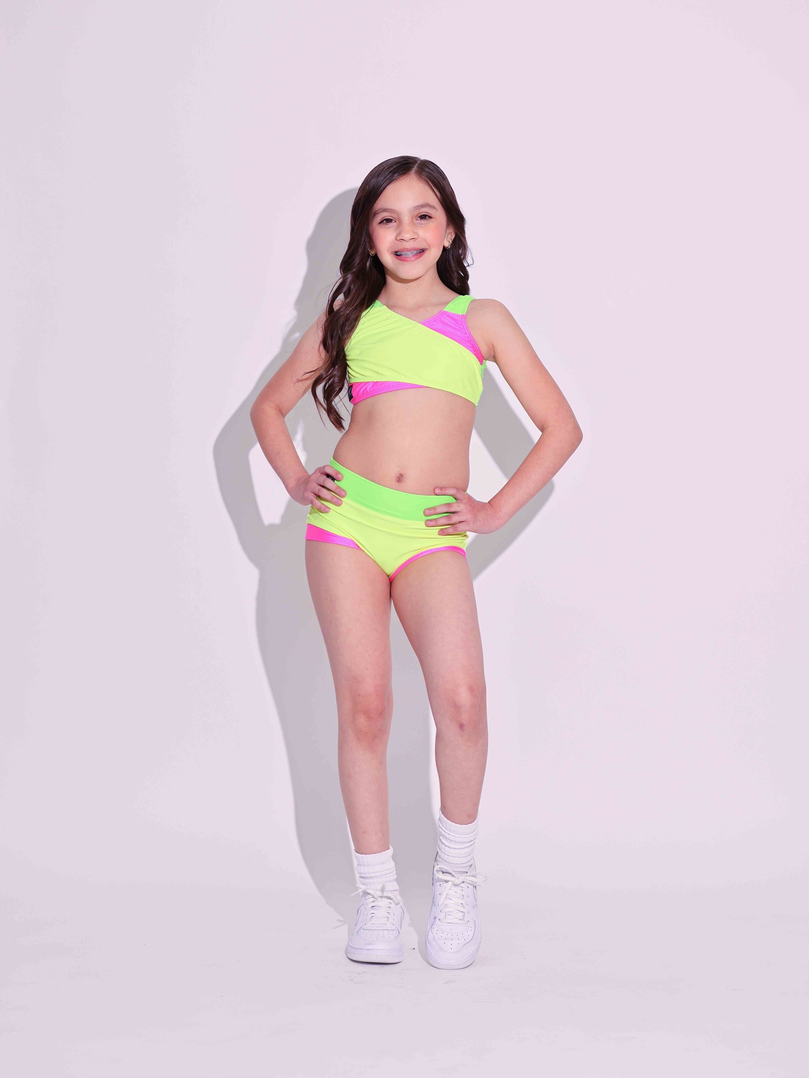 Cross My Heart Bra Top - Neon Yellow/Tropical Pink/Neon Green - Ready To Ship