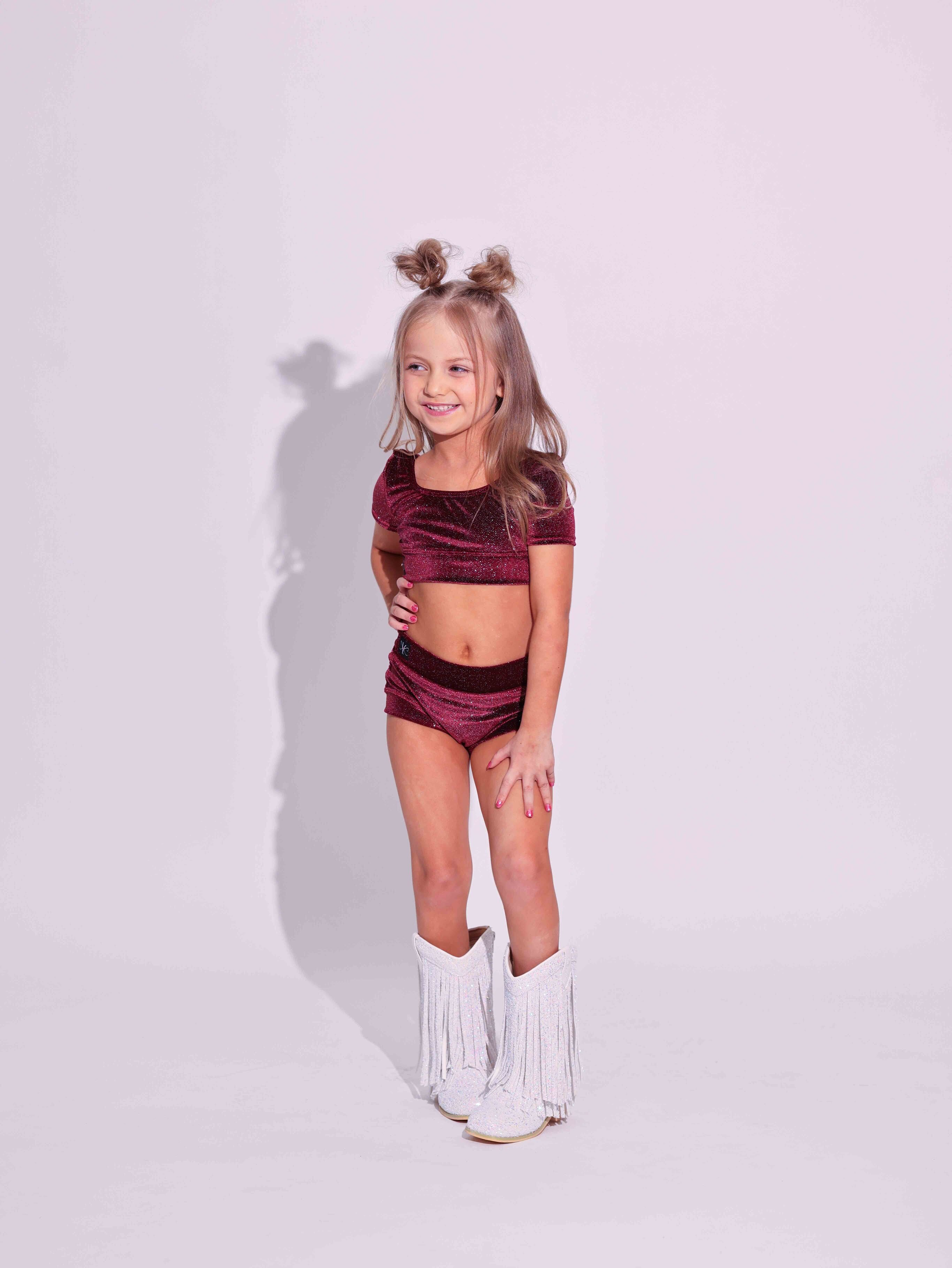 Simple But Cute Exclusive Glitter Velvet Crop Top - Wine - Ready to Ship