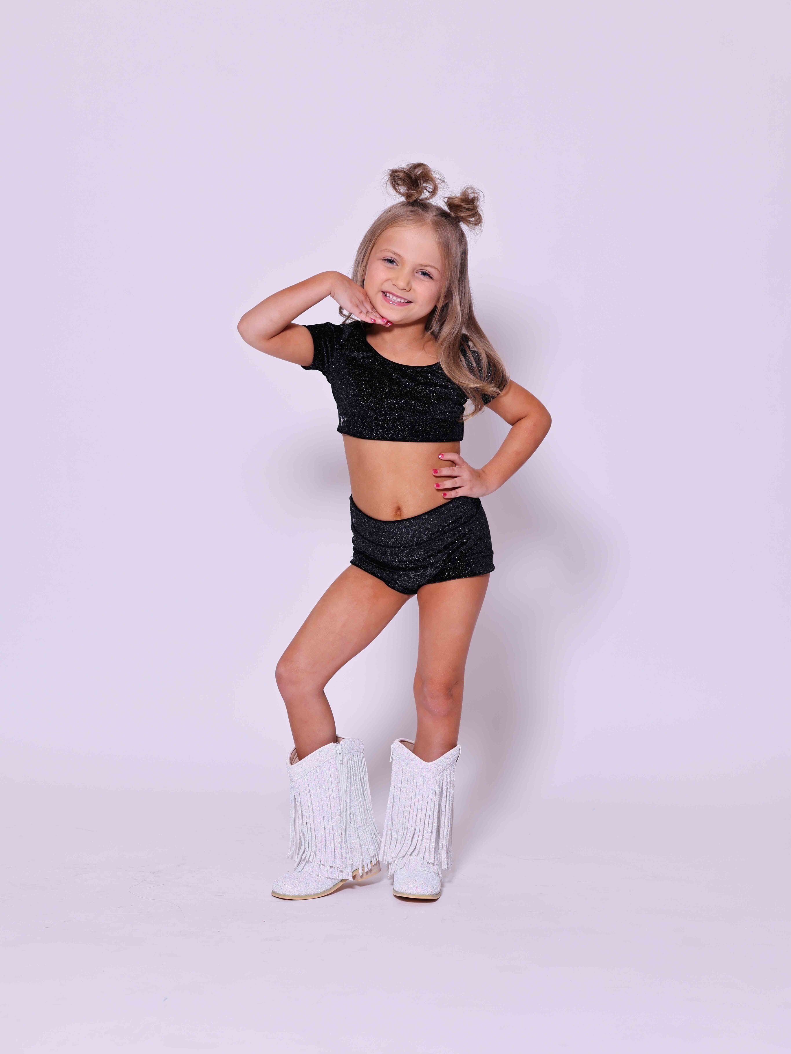 Simple But Cute Exclusive Glitter Velvet Crop Top - Black - Ready to Ship