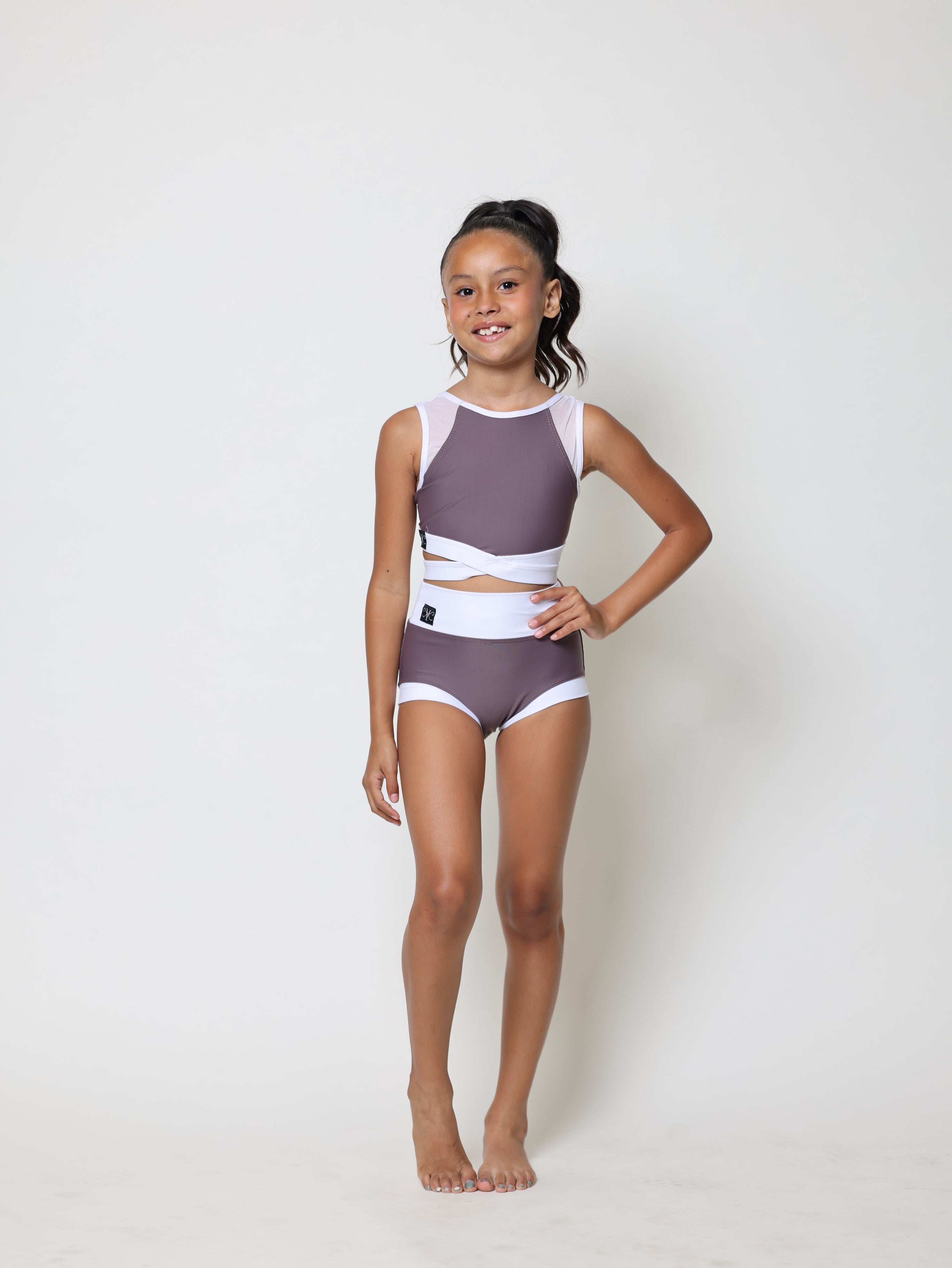 Criss Cross Bra Top - Deep Mauve/White