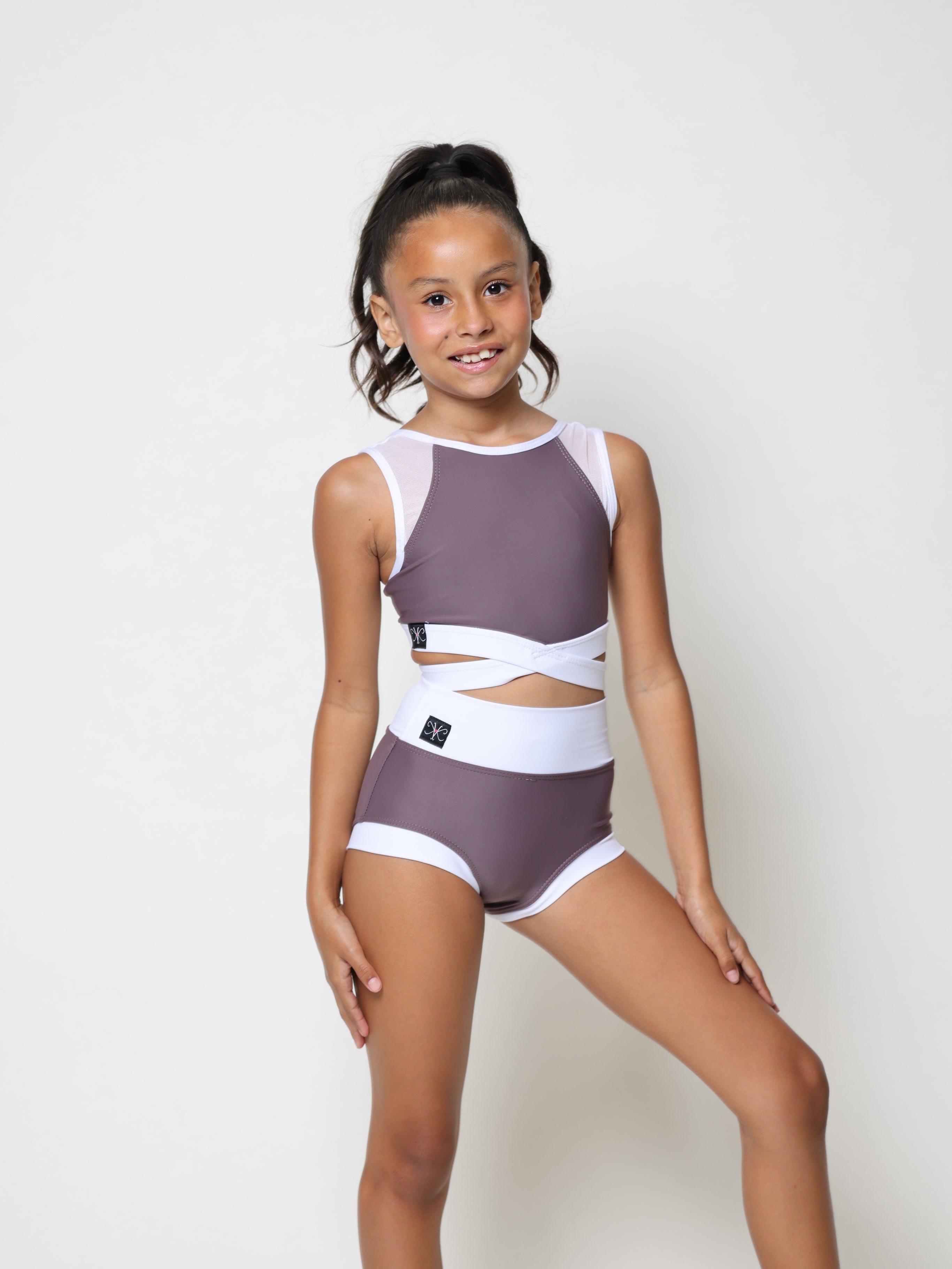 Criss Cross Bra Top - Deep Mauve/White