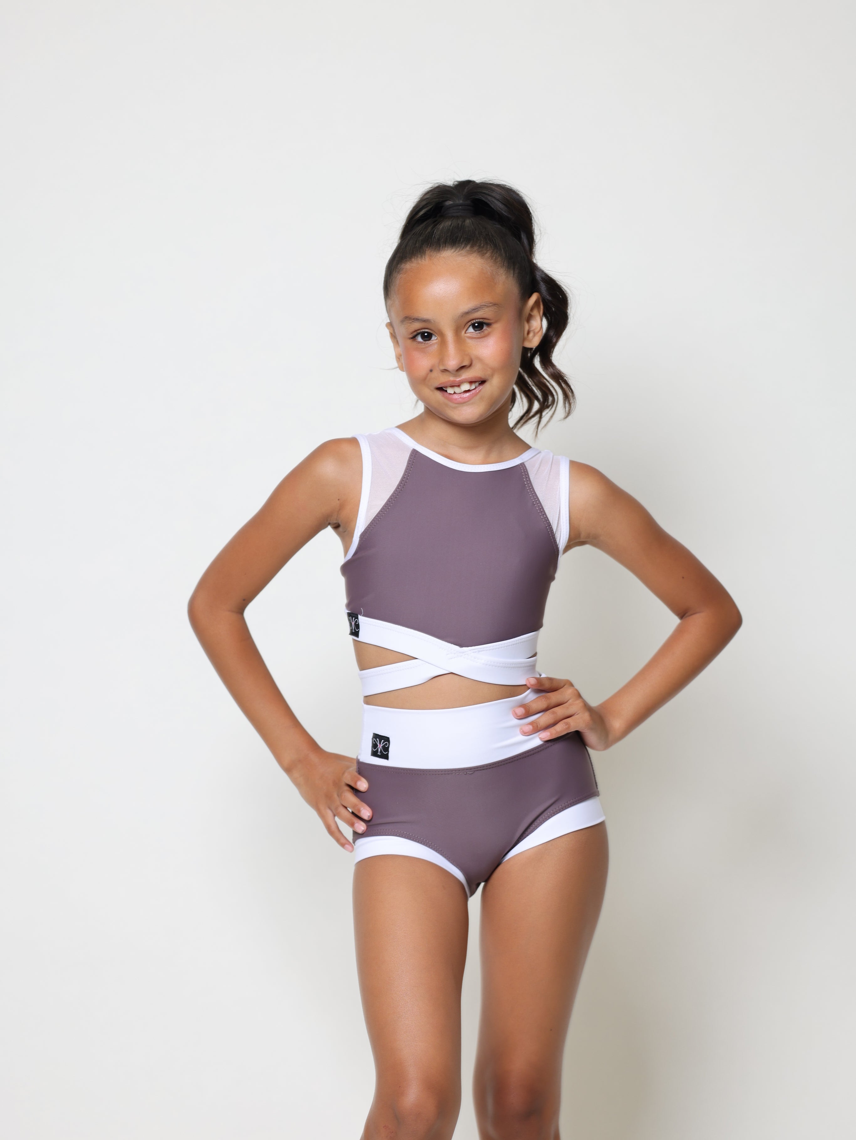Criss Cross Bra Top - Deep Mauve/White
