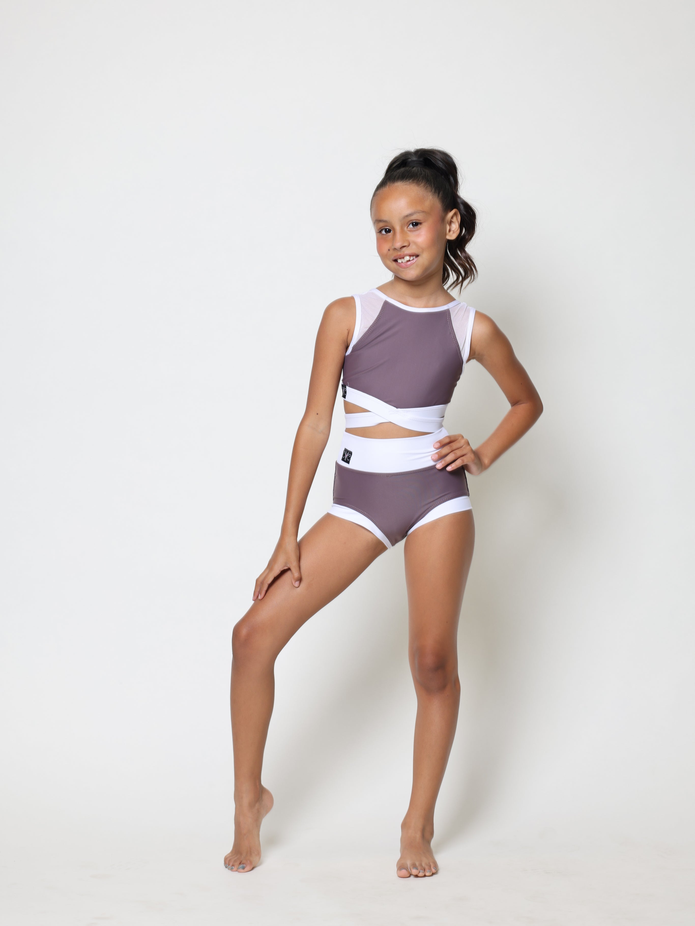Criss Cross Bra Top - Deep Mauve/White