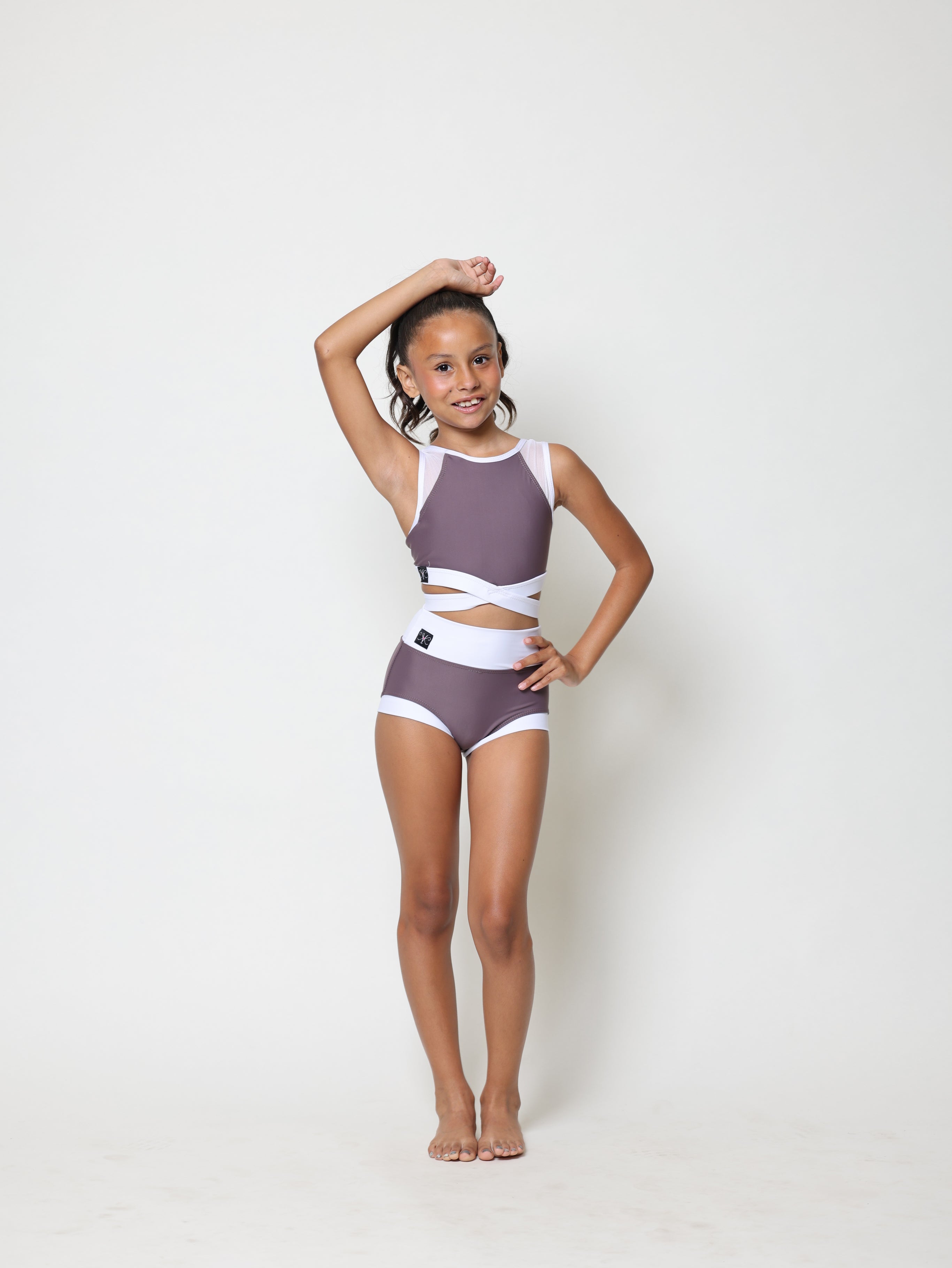 Criss Cross Bra Top - Deep Mauve/White