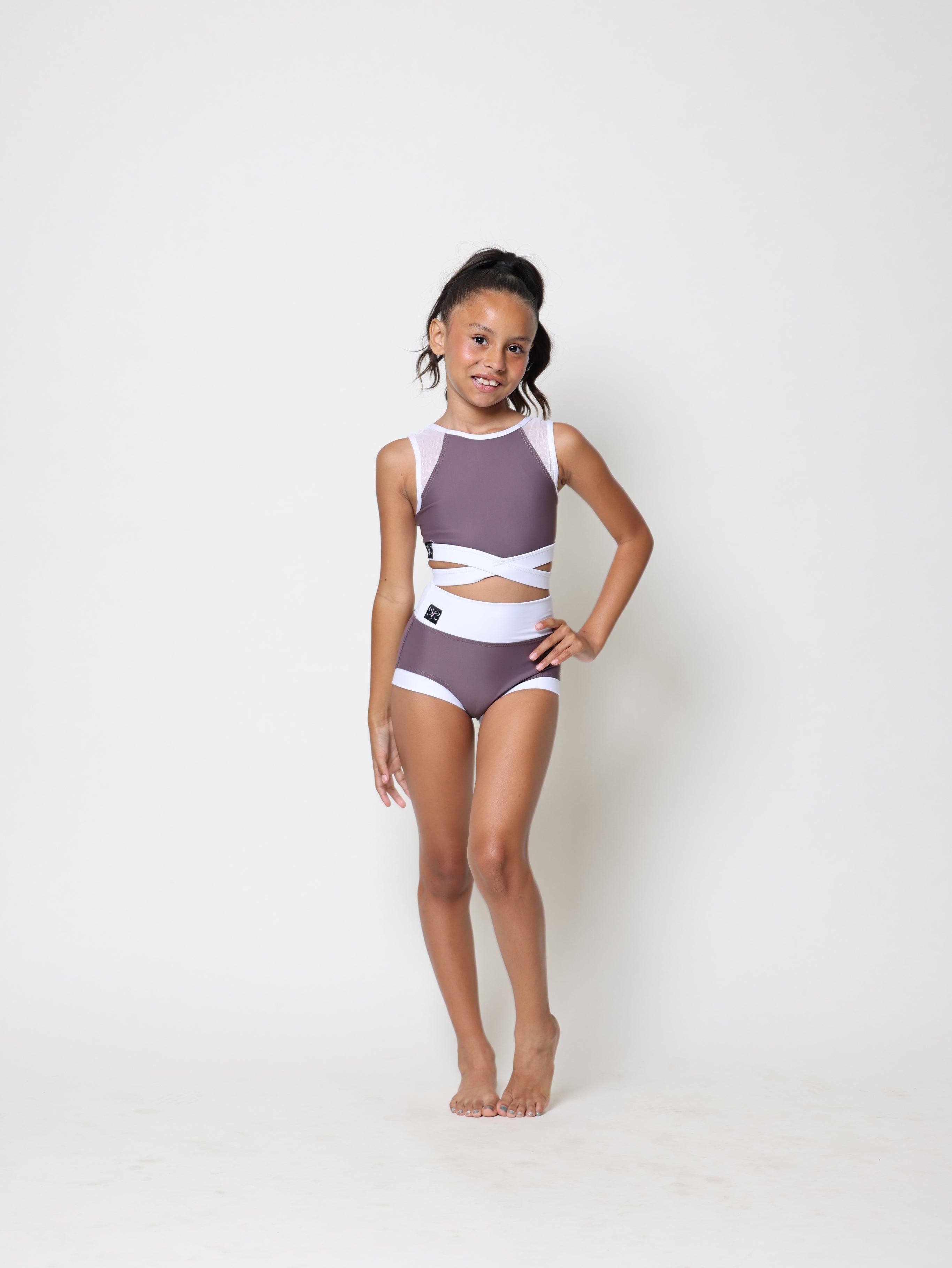 Criss Cross Bra Top - Deep Mauve/White