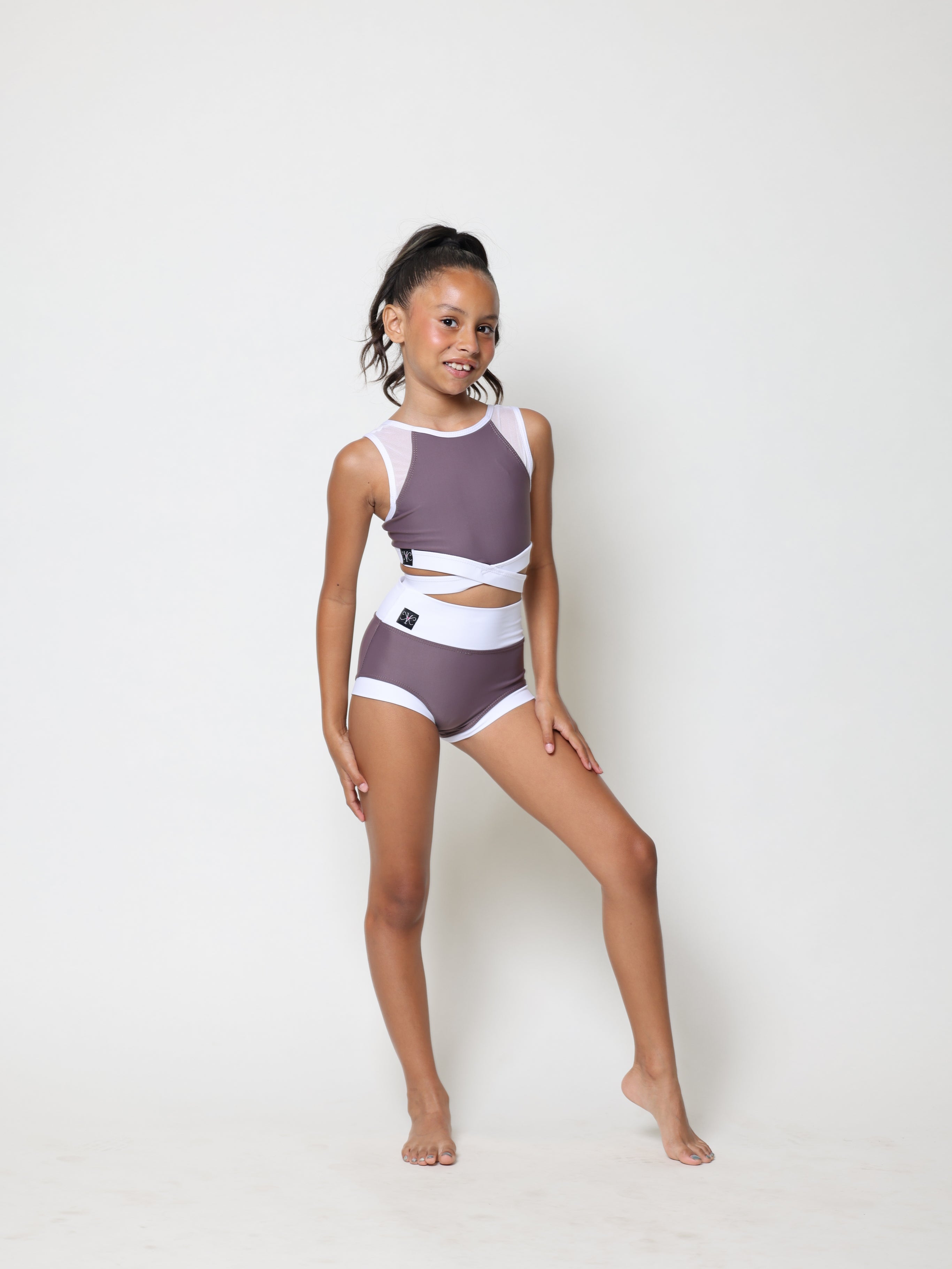 Criss Cross Bra Top - Deep Mauve/White