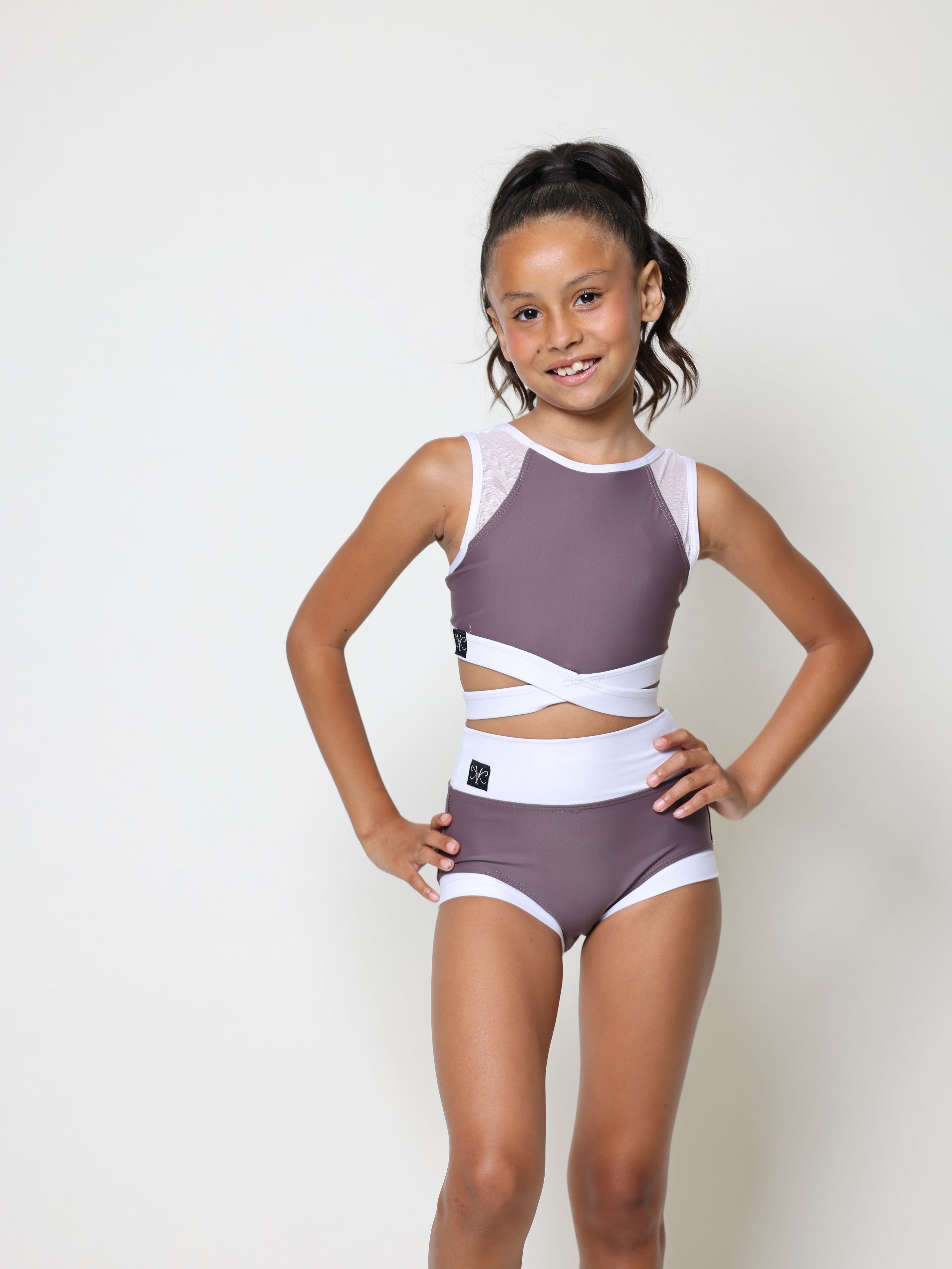 Criss Cross Bra Top - Deep Mauve/White