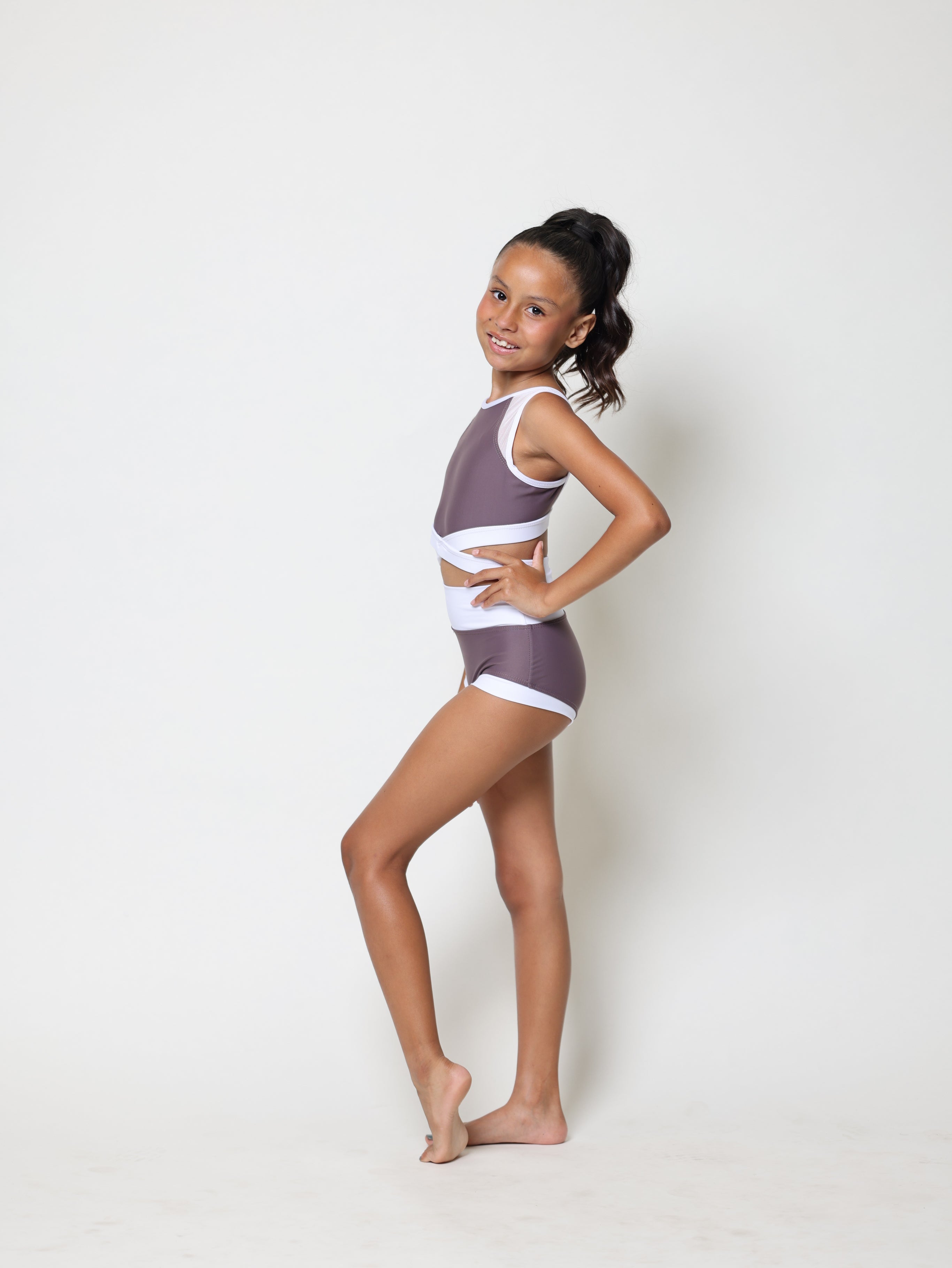 Criss Cross Bra Top - Deep Mauve/White