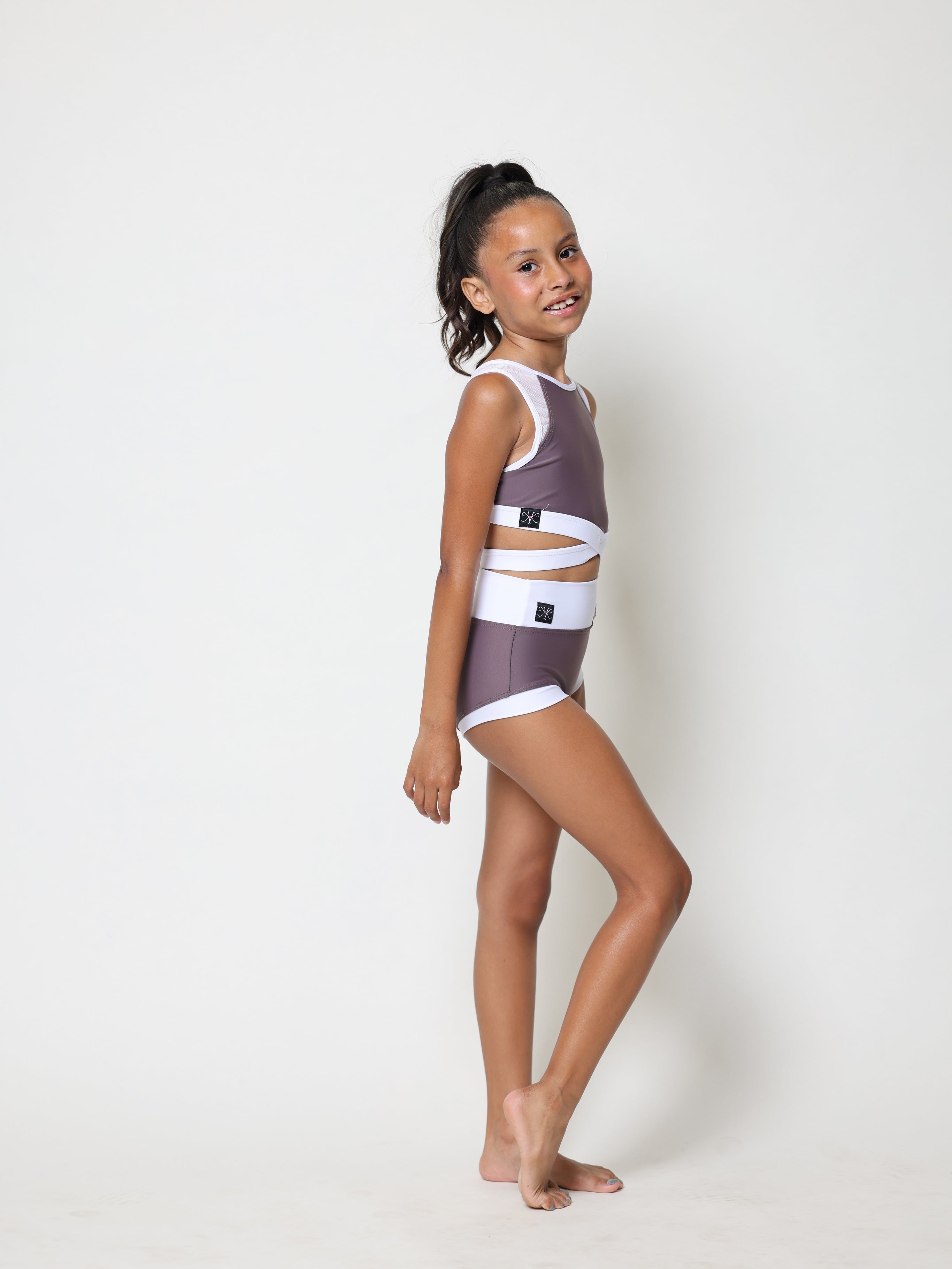Criss Cross Bra Top - Deep Mauve/White