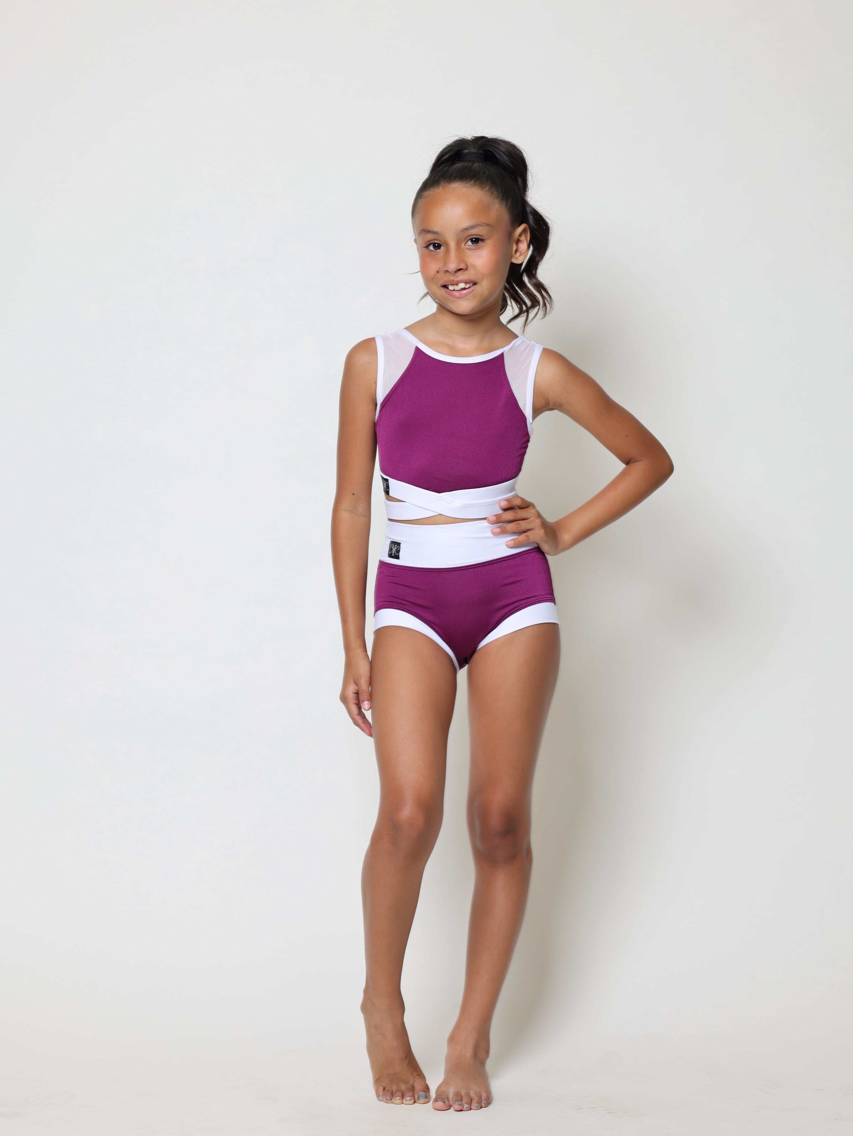 Criss Cross Bra Top - Plum/White