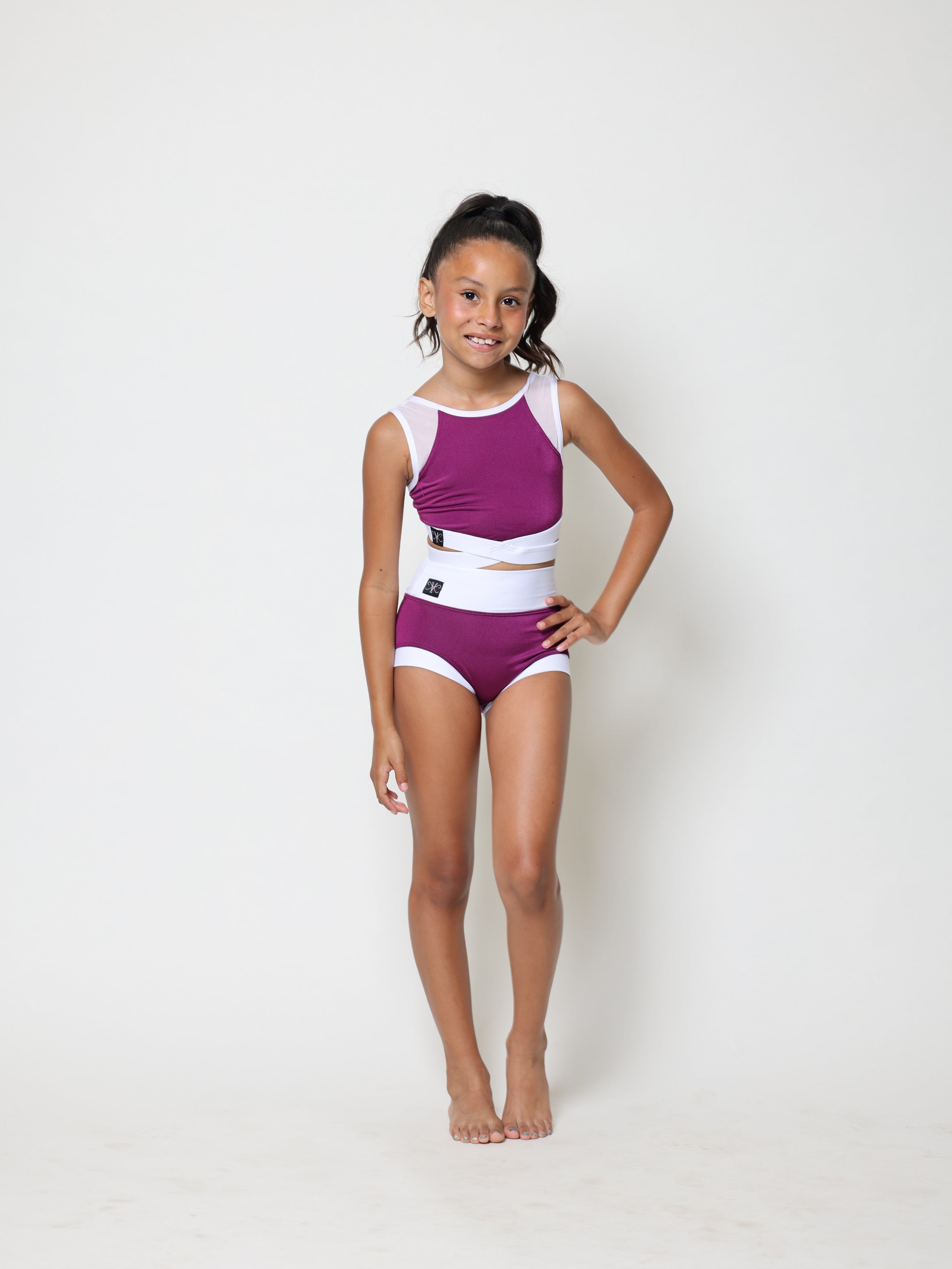 Criss Cross Bra Top - Plum/White
