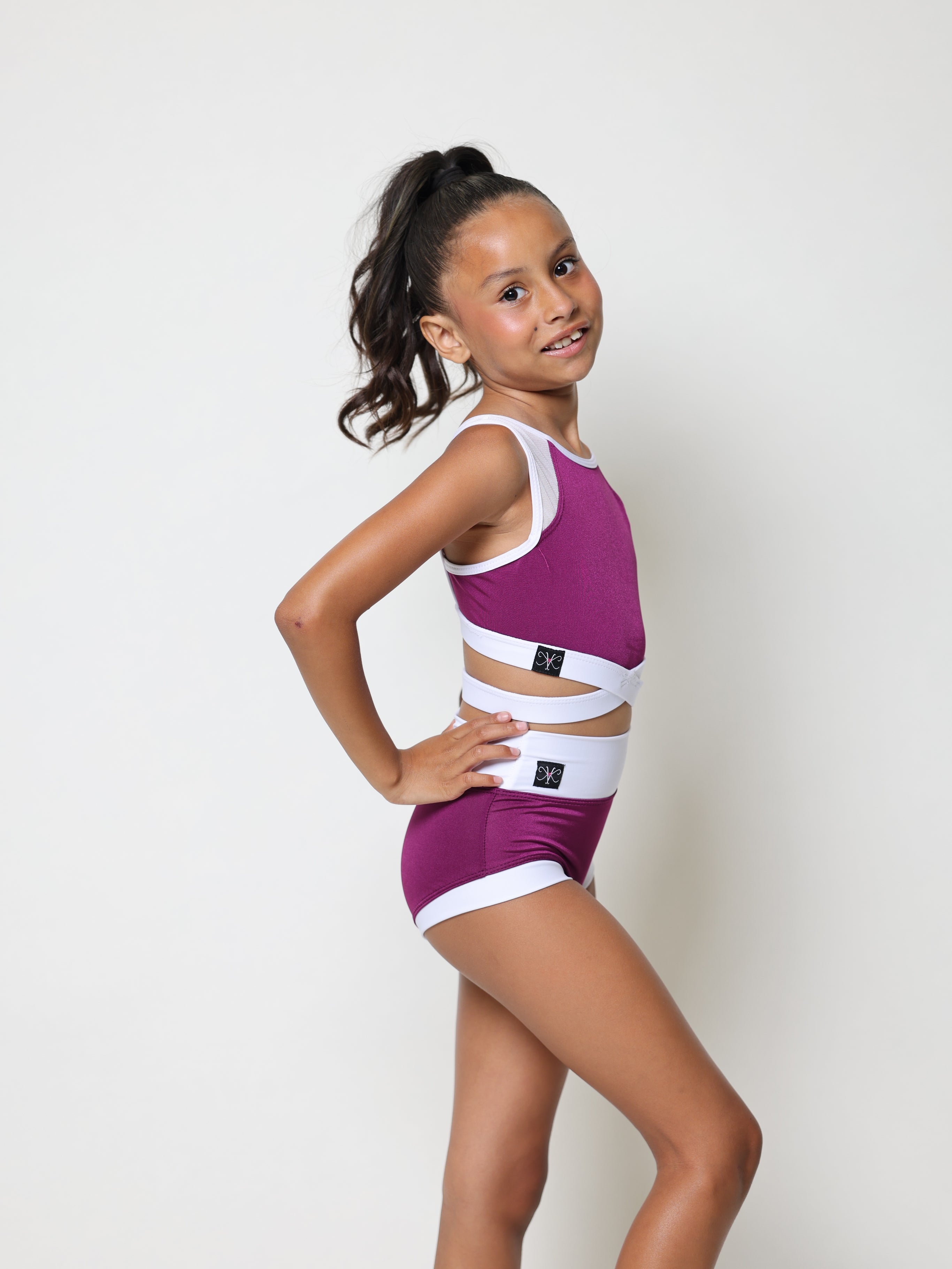 Criss Cross Bra Top - Plum/White