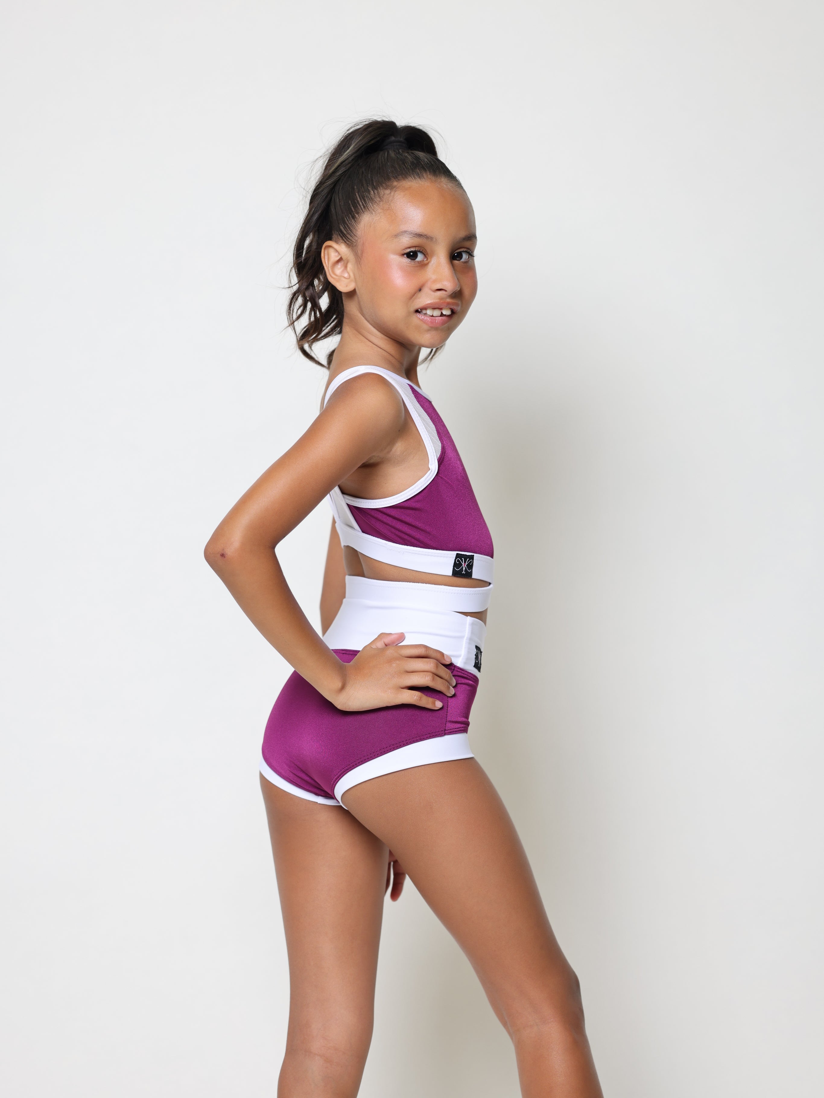 Criss Cross Bra Top - Plum/White