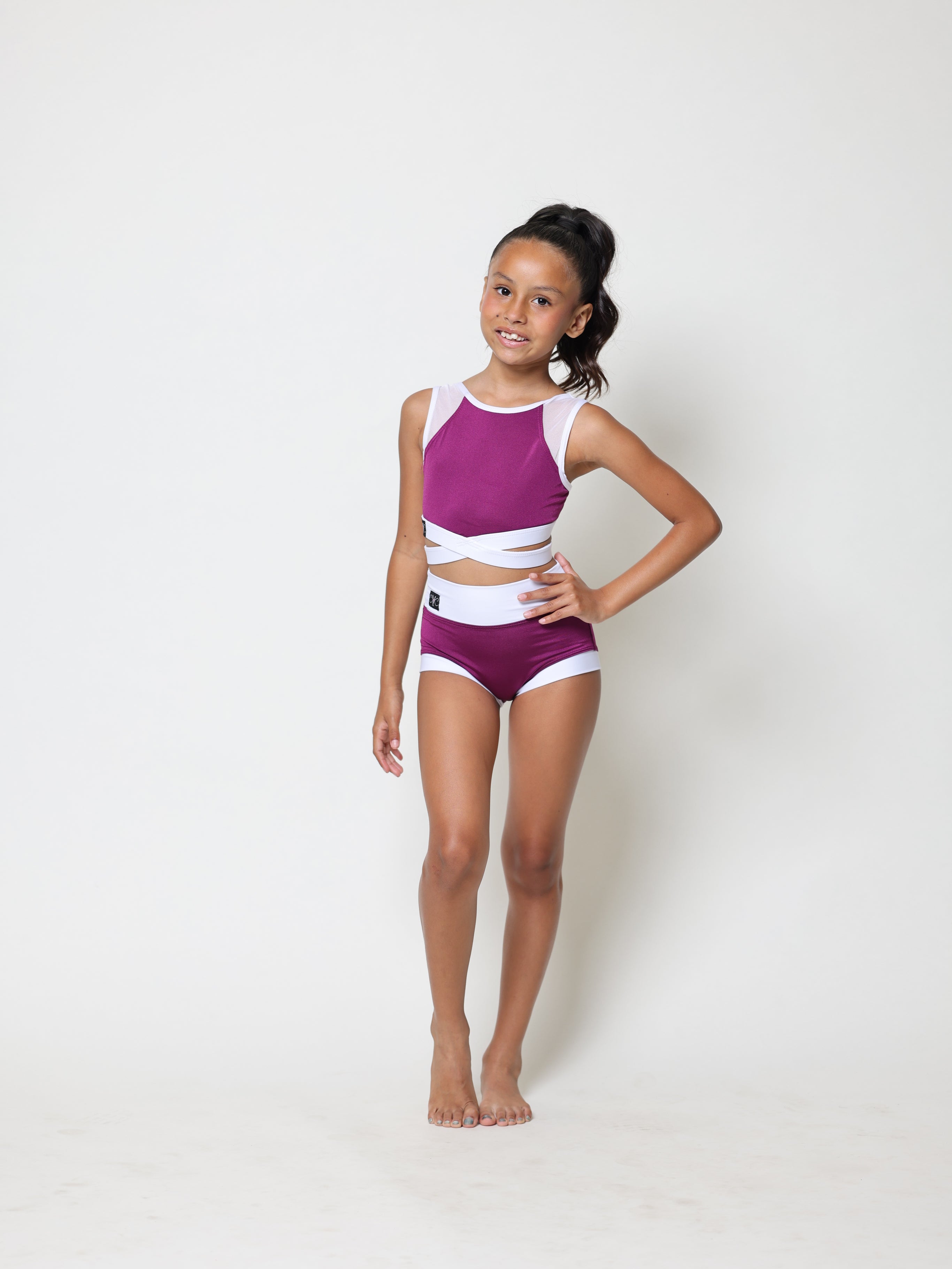 Criss Cross Bra Top - Plum/White