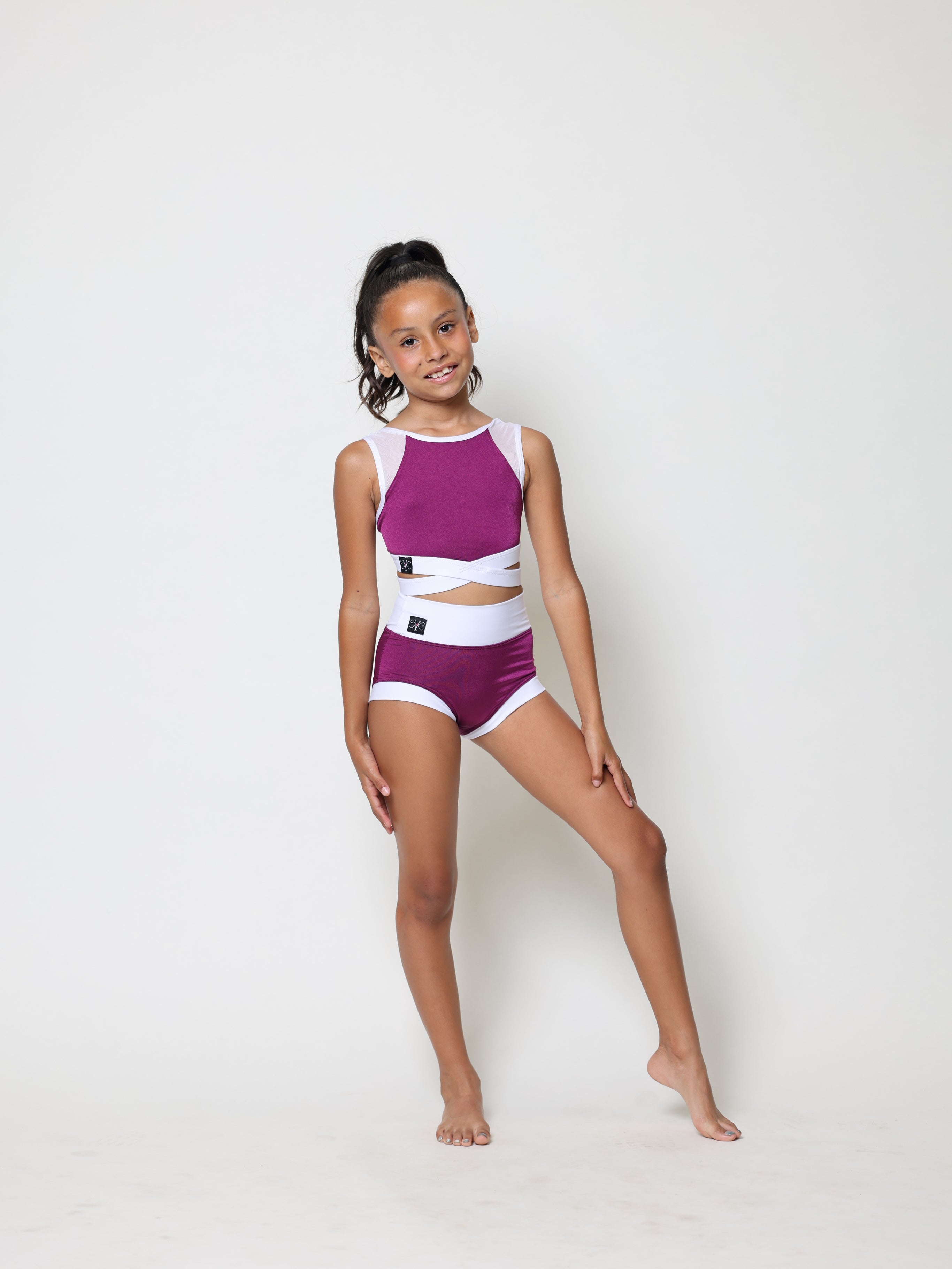 Criss Cross Bra Top - Plum/White