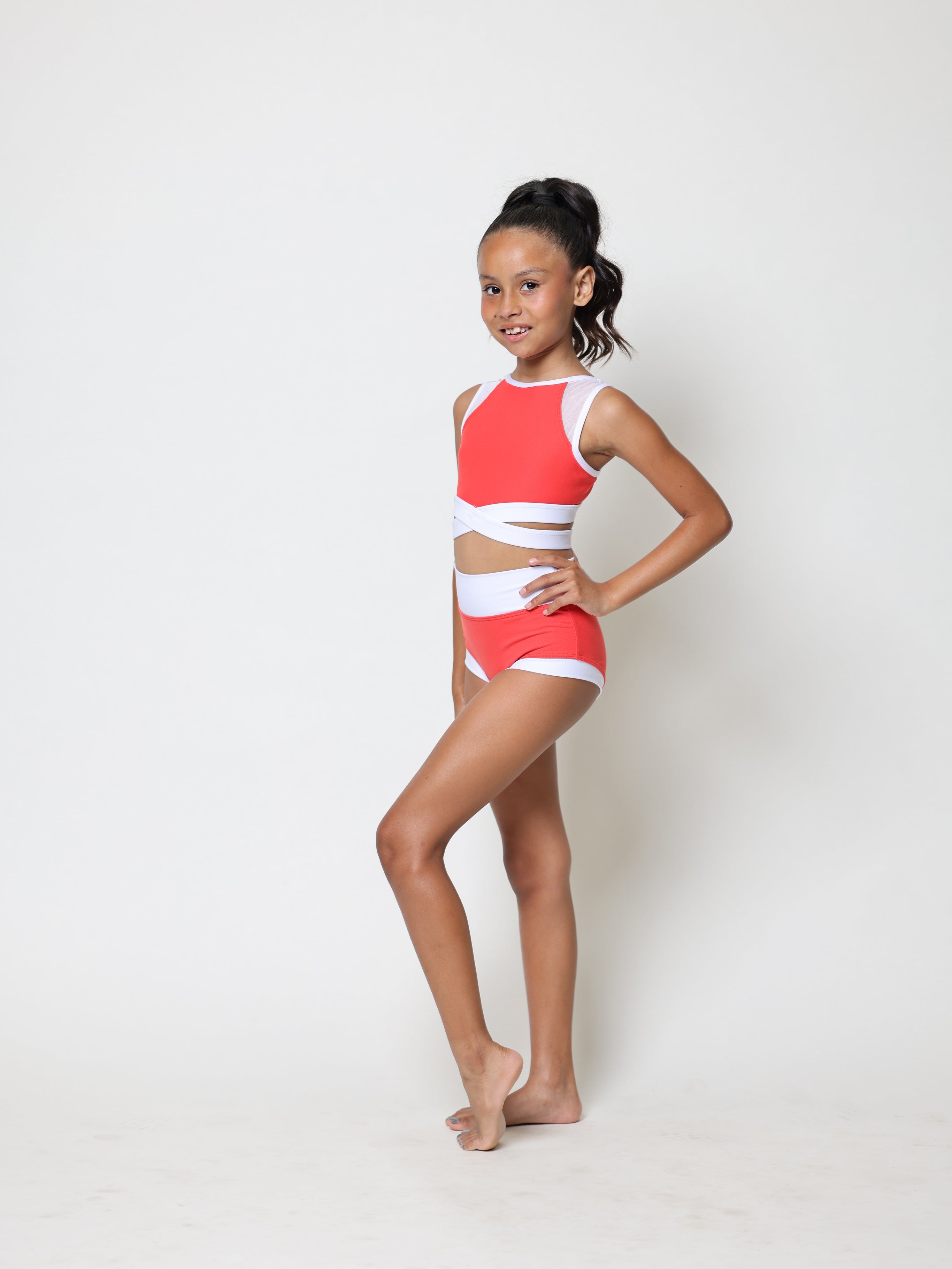 Criss Cross Bra Top - Coral/White