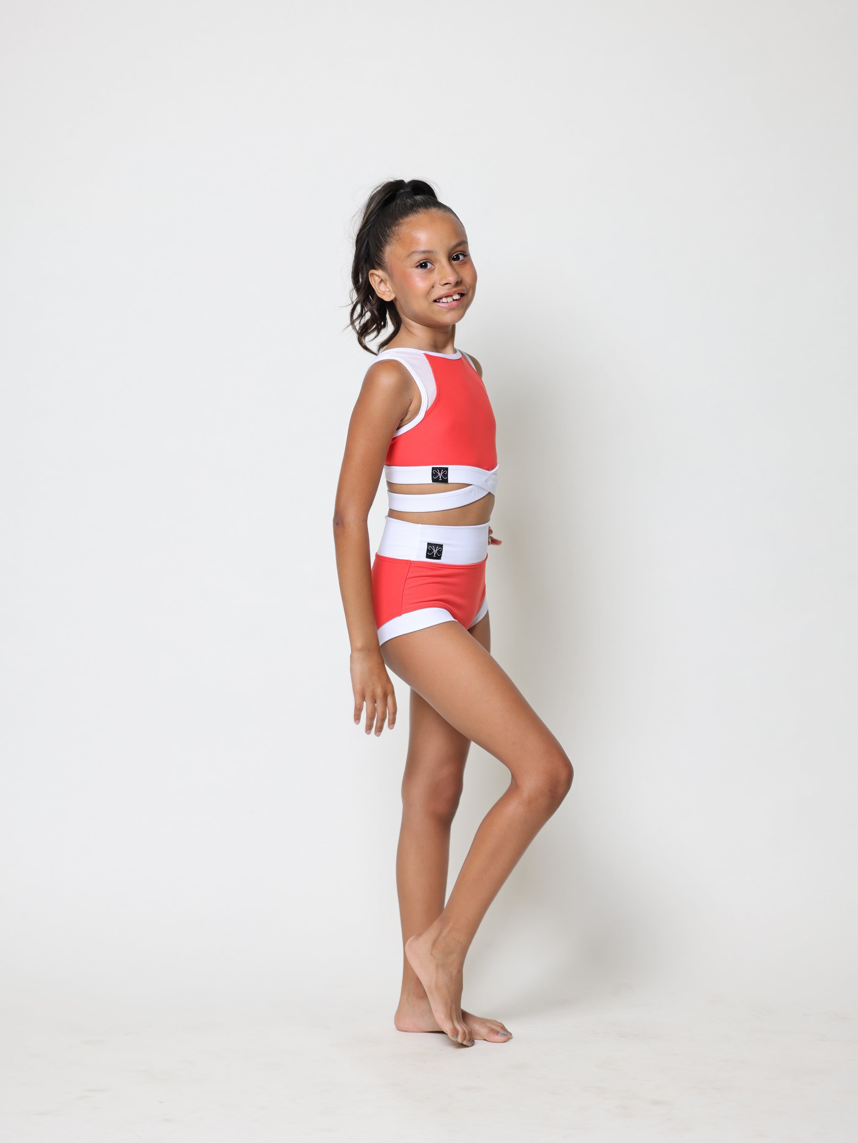 Criss Cross Bra Top - Coral/White