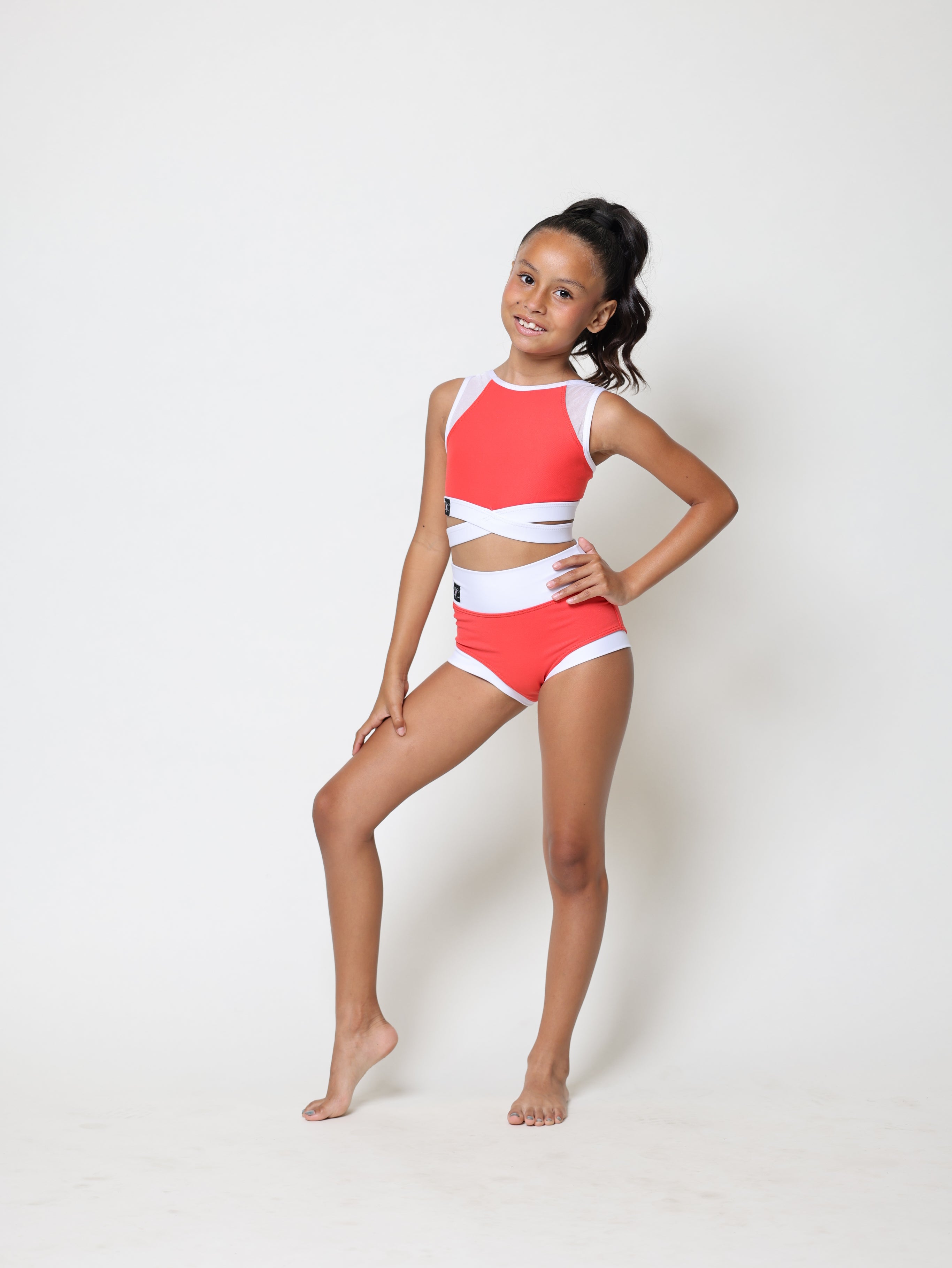 Criss Cross Bra Top - Coral/White