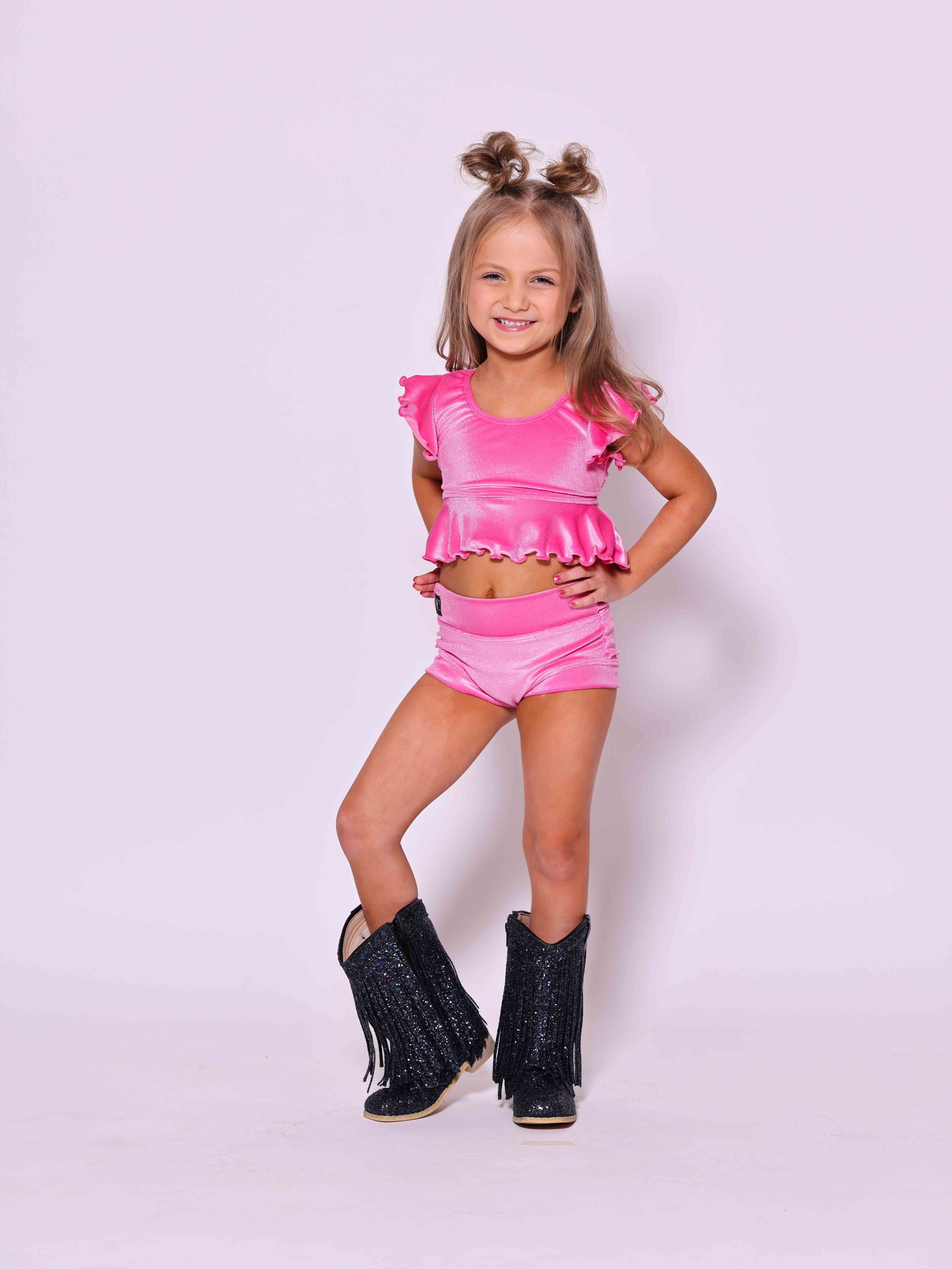 All Dolled Up Crop Top - Hot Pink Velvet - Ready To Ship