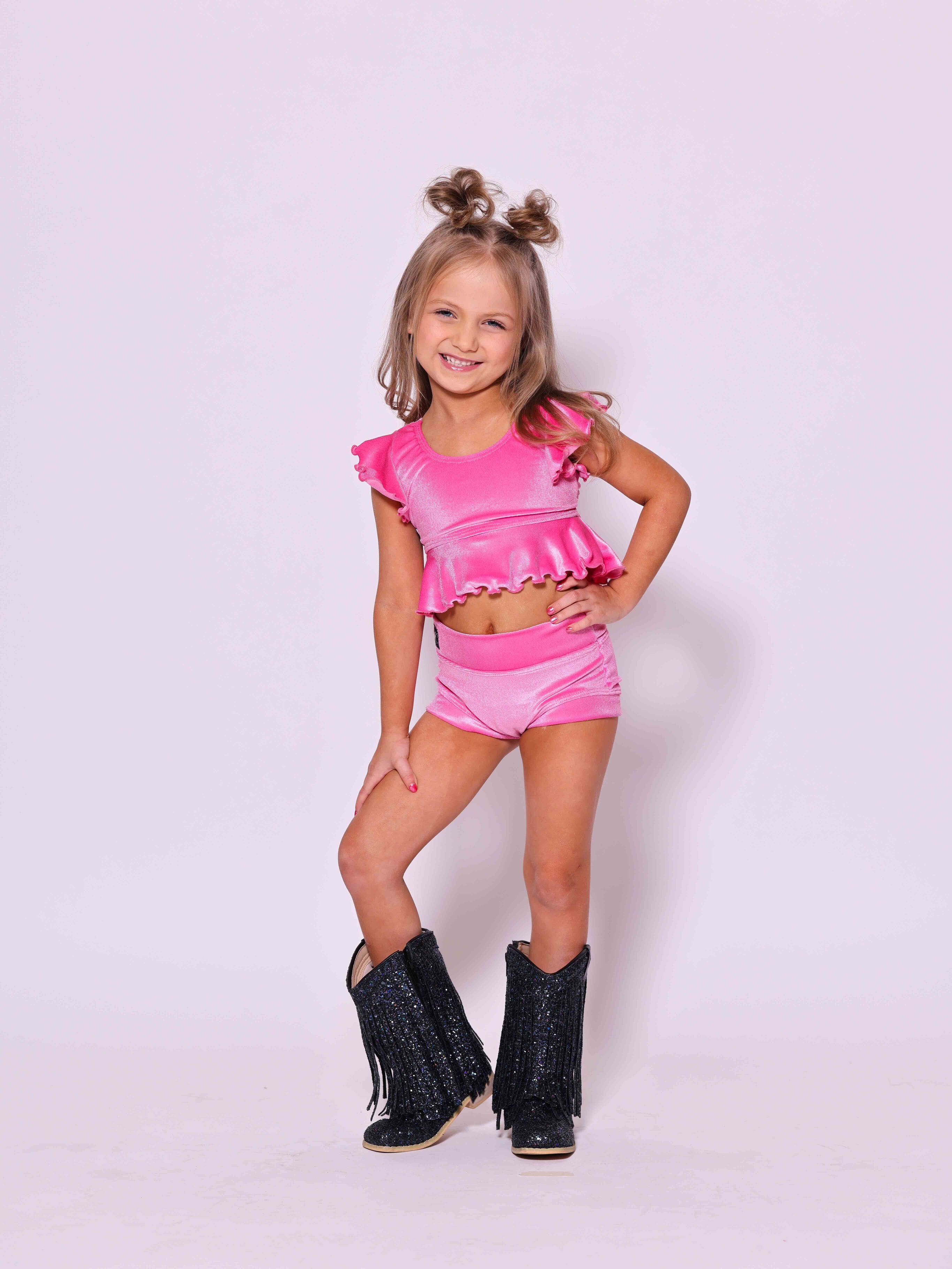 All Dolled Up Crop Top - Hot Pink Velvet - Ready To Ship