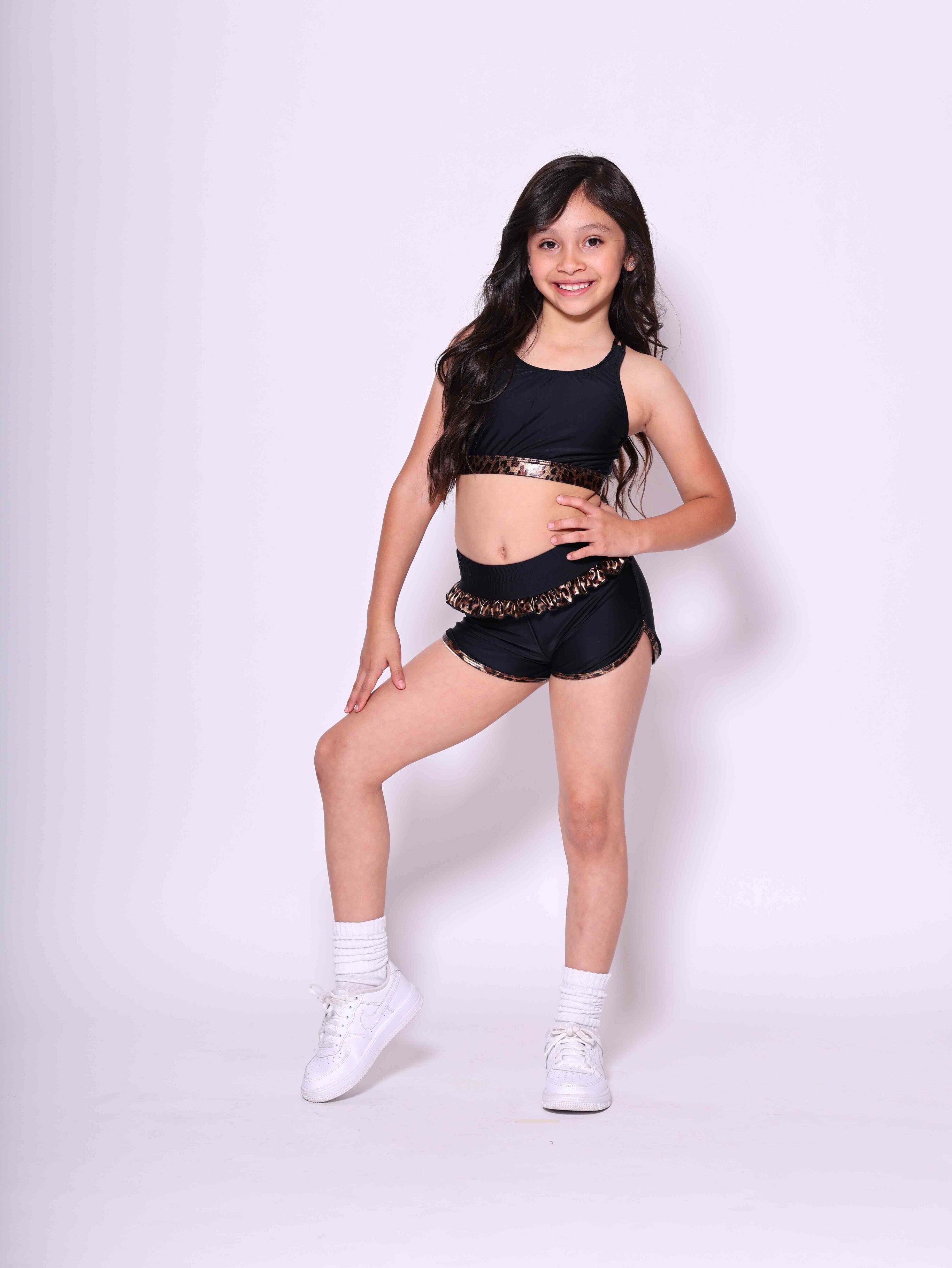 Leilani Ruffle Bra Top - Black/Glow Cheetah - Ready To Ship