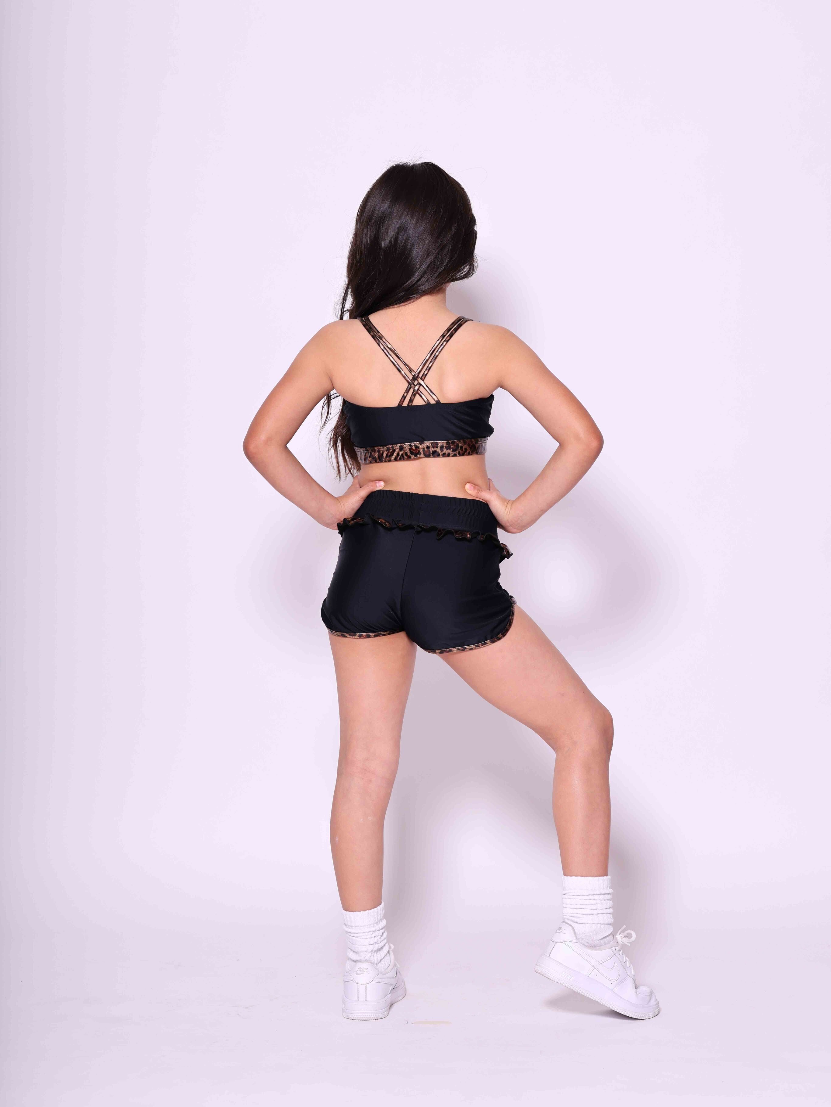 Leilani Ruffle Bra Top - Black/Glow Cheetah - Ready To Ship