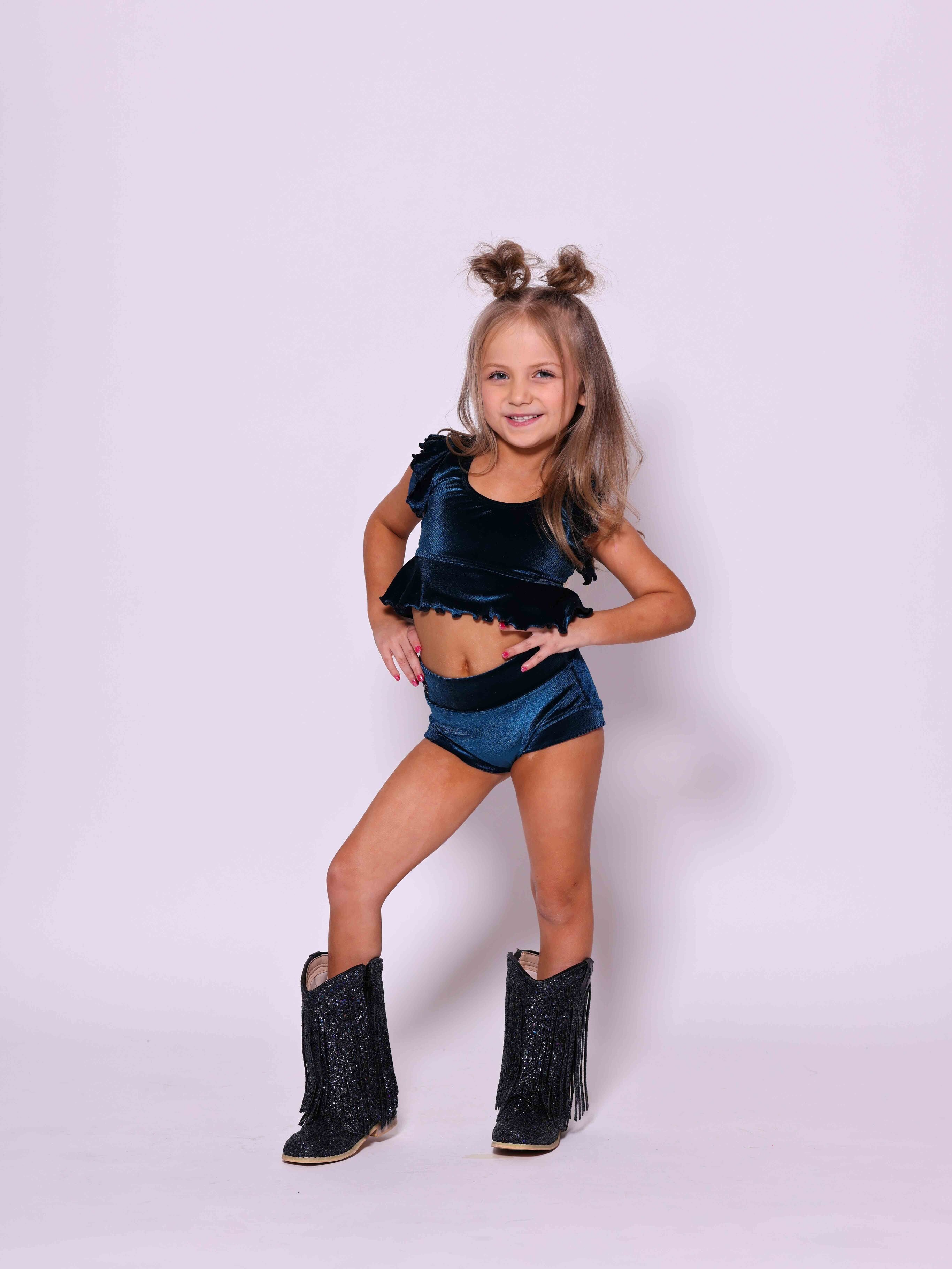 All Dolled Up Crop Top - Deep Peacock Velvet - Ready To Ship