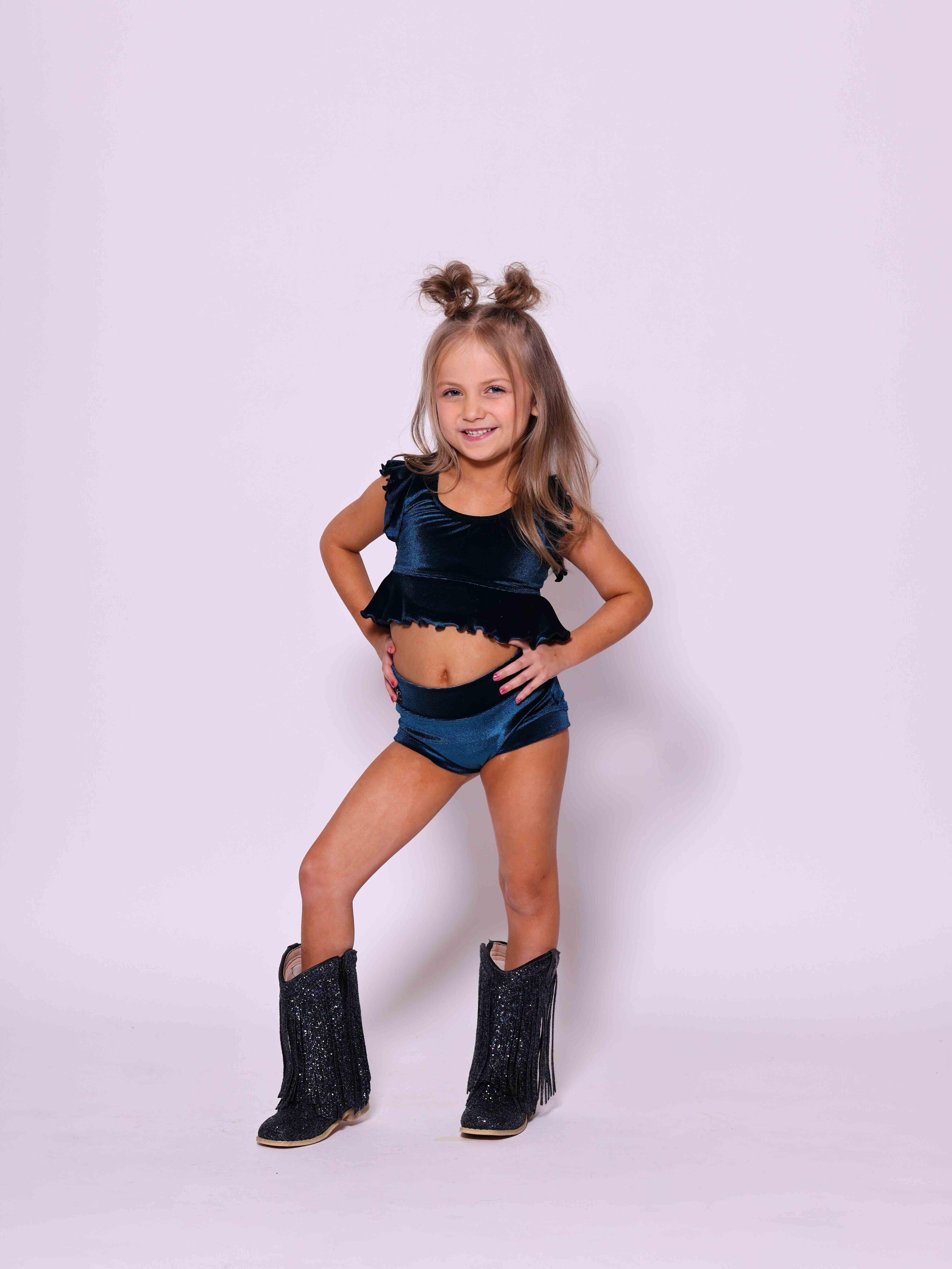 All Dolled Up Crop Top - Deep Peacock Velvet - Ready To Ship