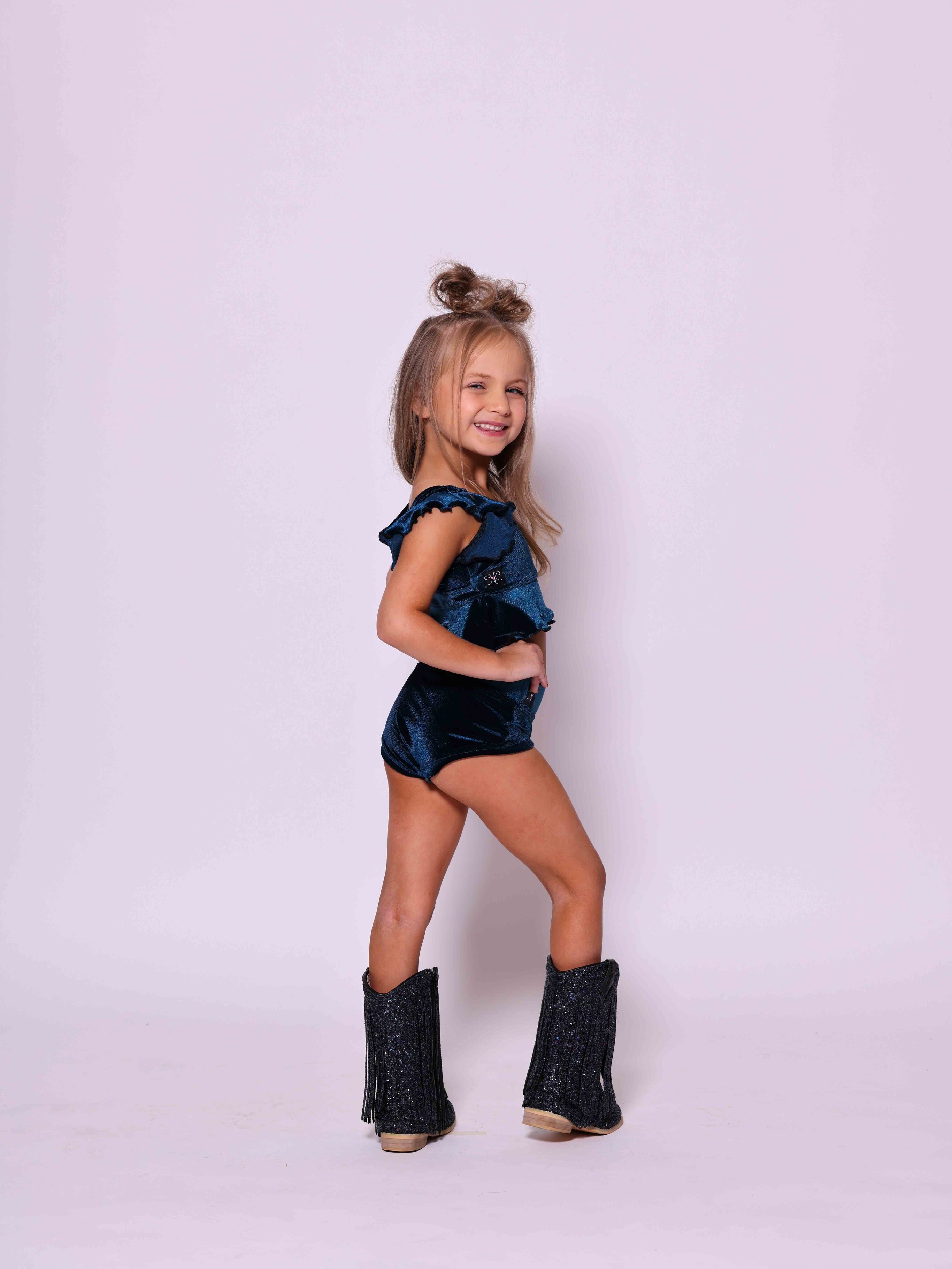 All Dolled Up Crop Top - Deep Peacock Velvet - Ready To Ship