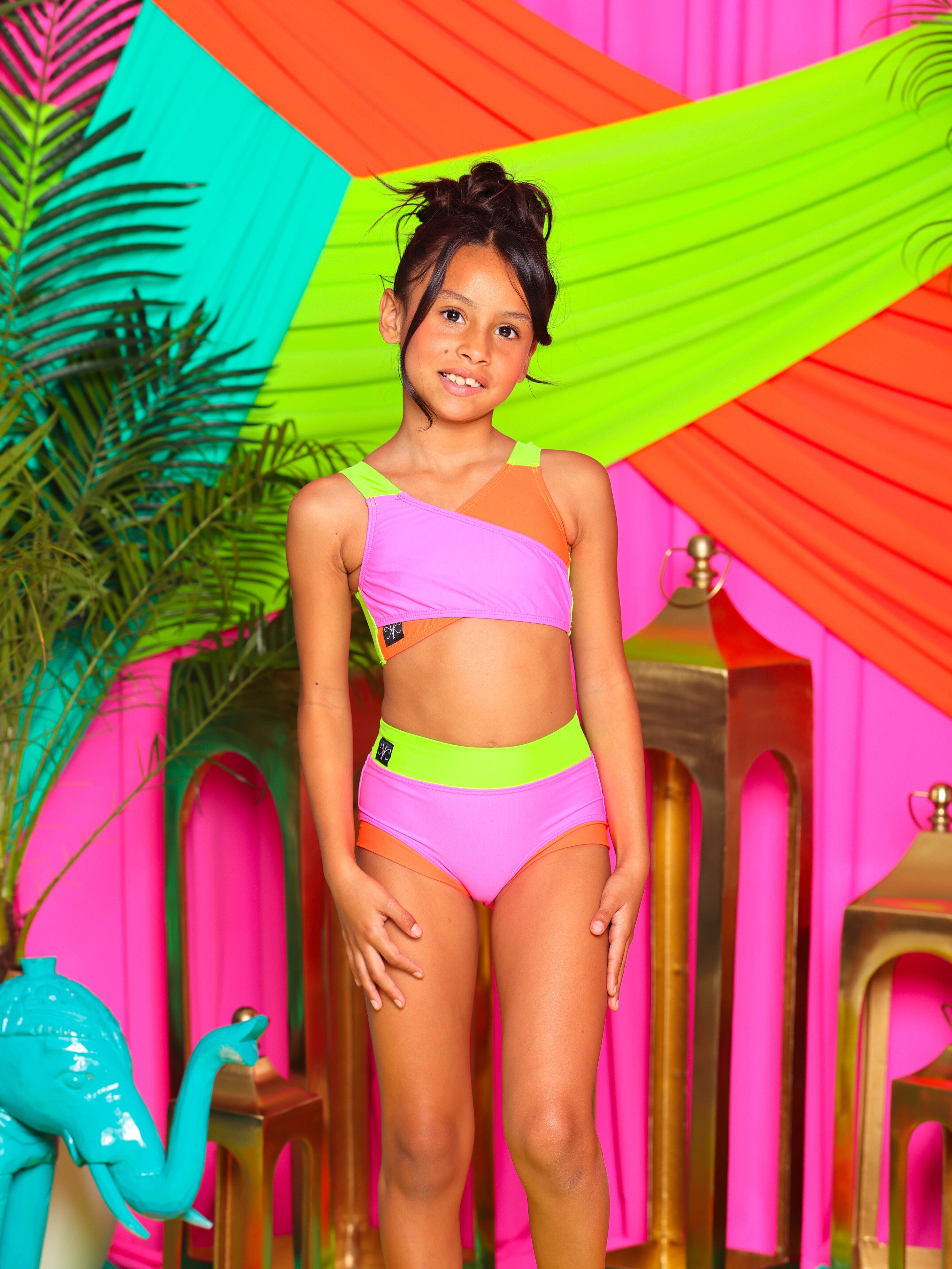 Cross My Heart Bra Top - Neon Tri Color - Ready To Ship