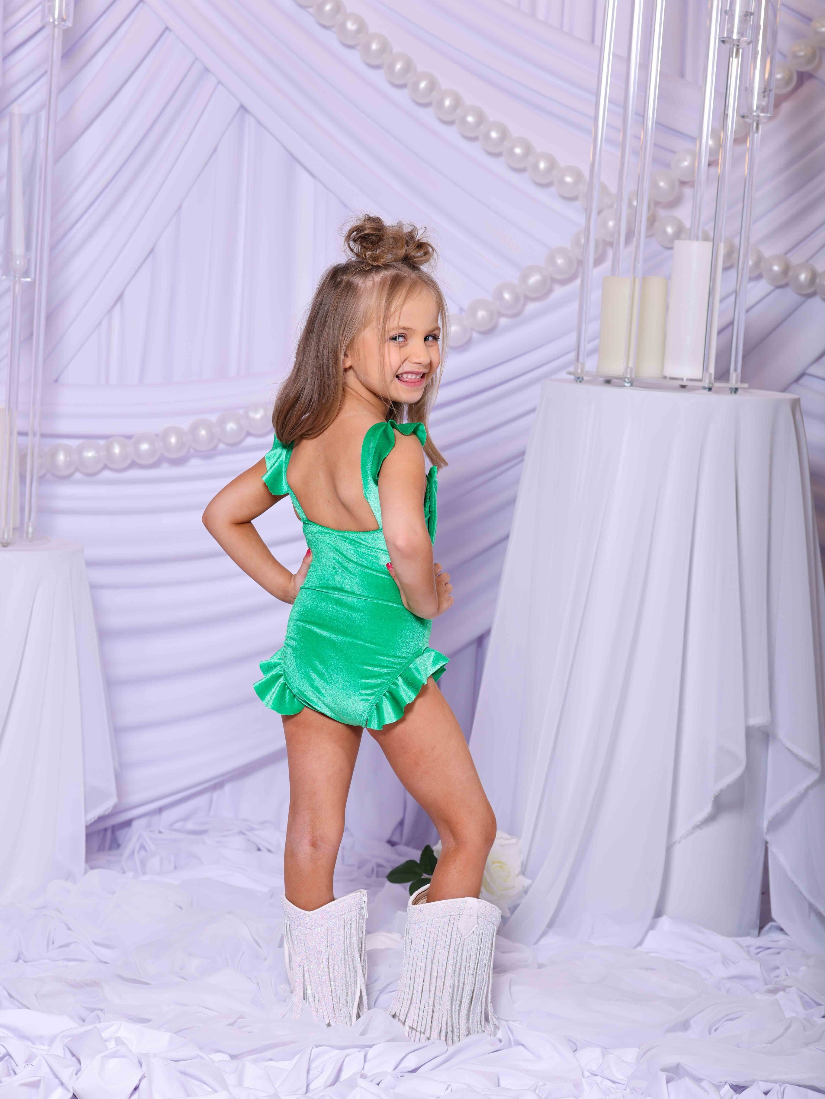Beach Babe Leotard - Kelly Green Velvet - Ready To Ship