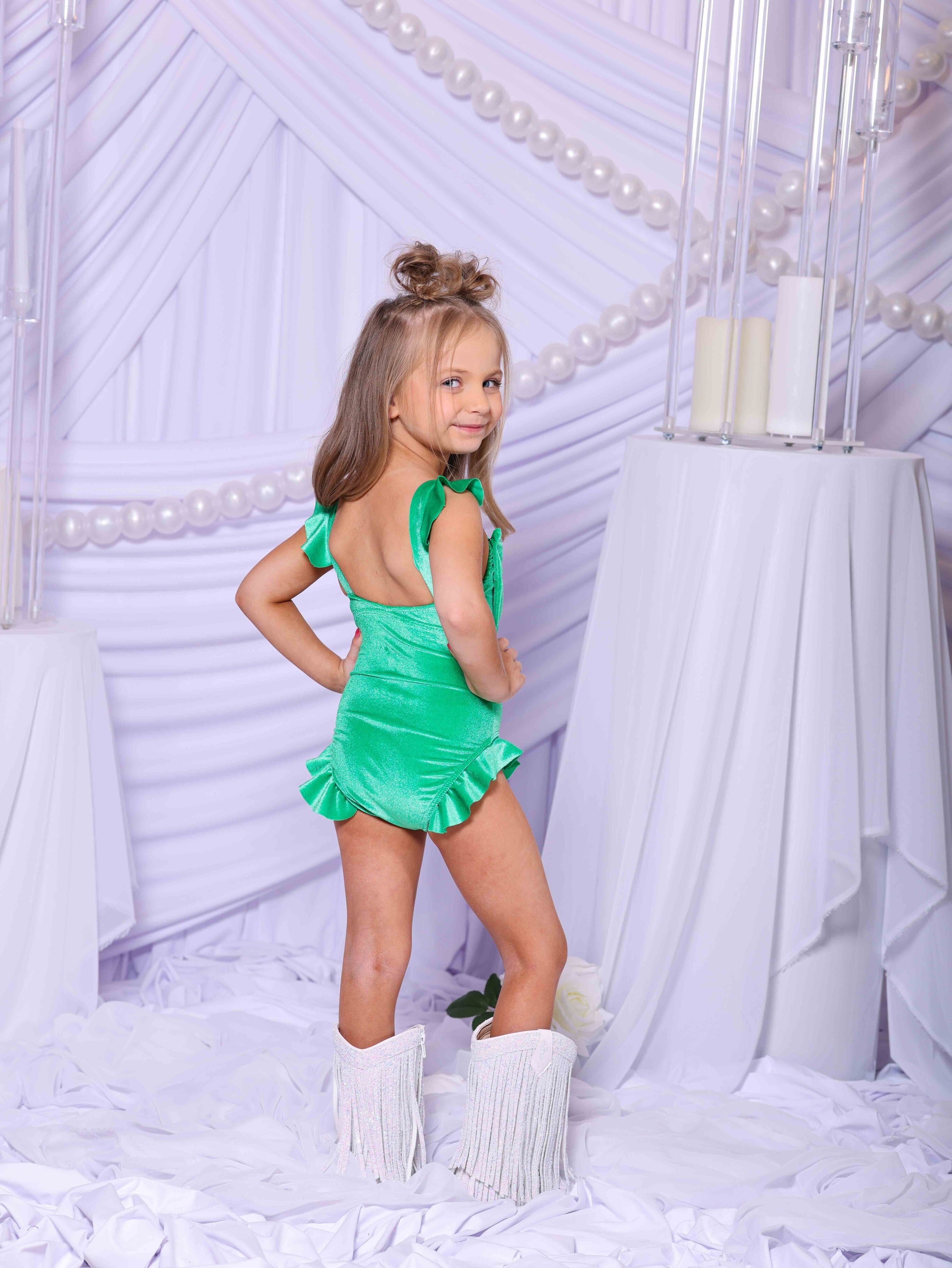 Beach Babe Leotard - Kelly Green Velvet - Ready To Ship