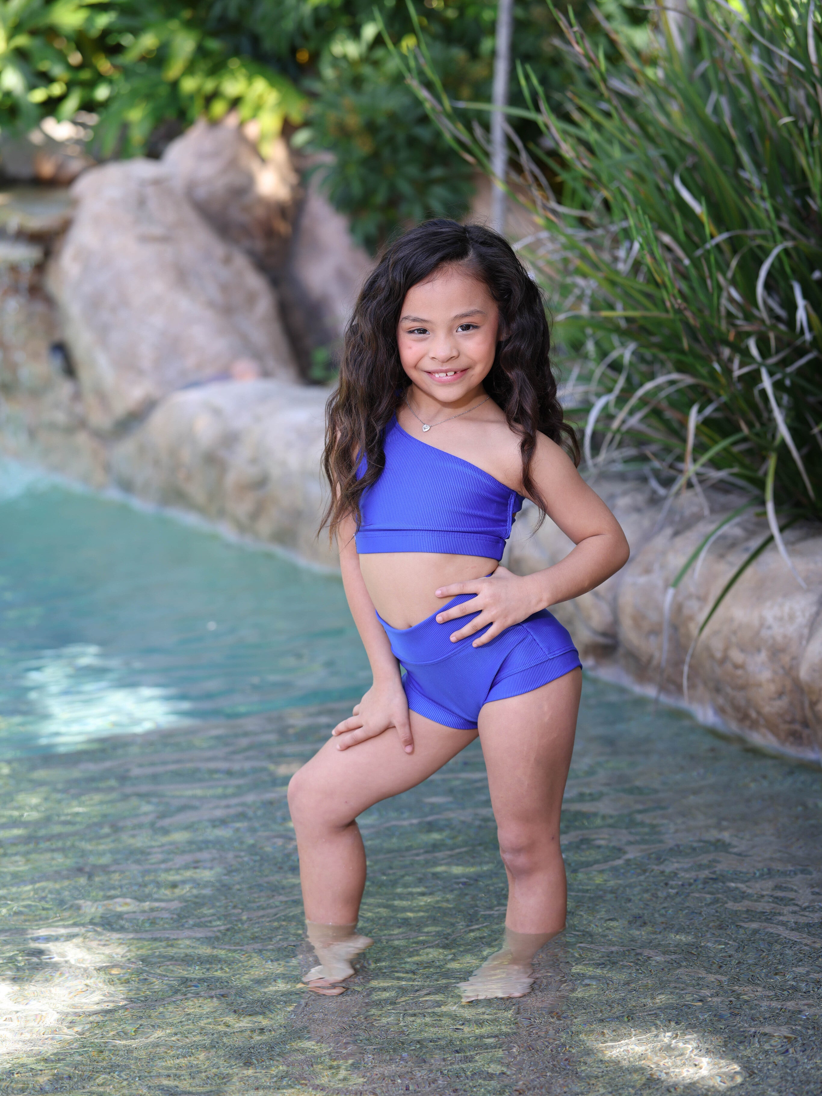 Cross the Line Ribbed Bra Top - True Blue Ribbed - Ready to Ship