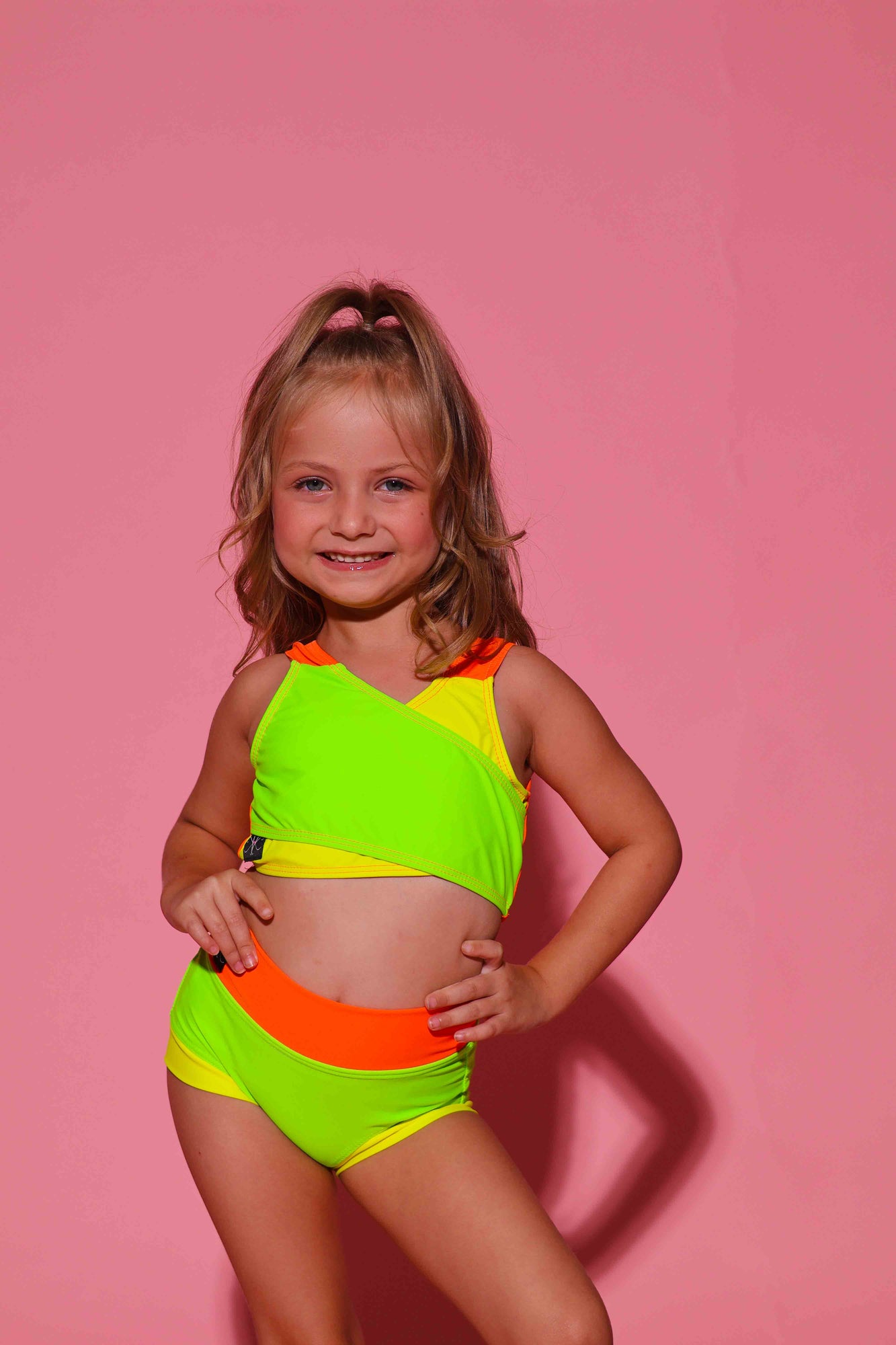 Cross My Heart Bra Top - Neon Green/Neon Yellow/Neon Orange - Ready To Ship