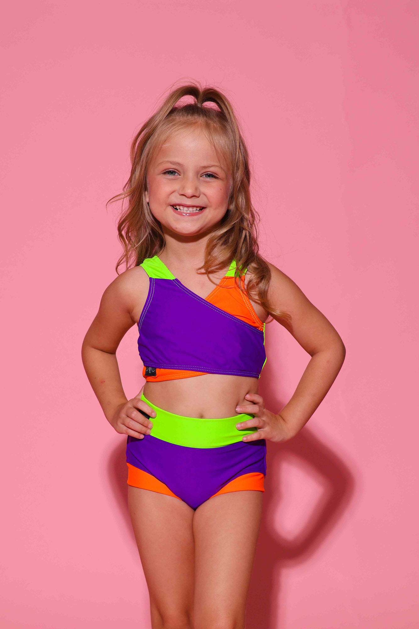 Cross My Heart Bra Top - Purple/Neon Orange/Neon Green - Ready To Ship - Halloween Limited Edition