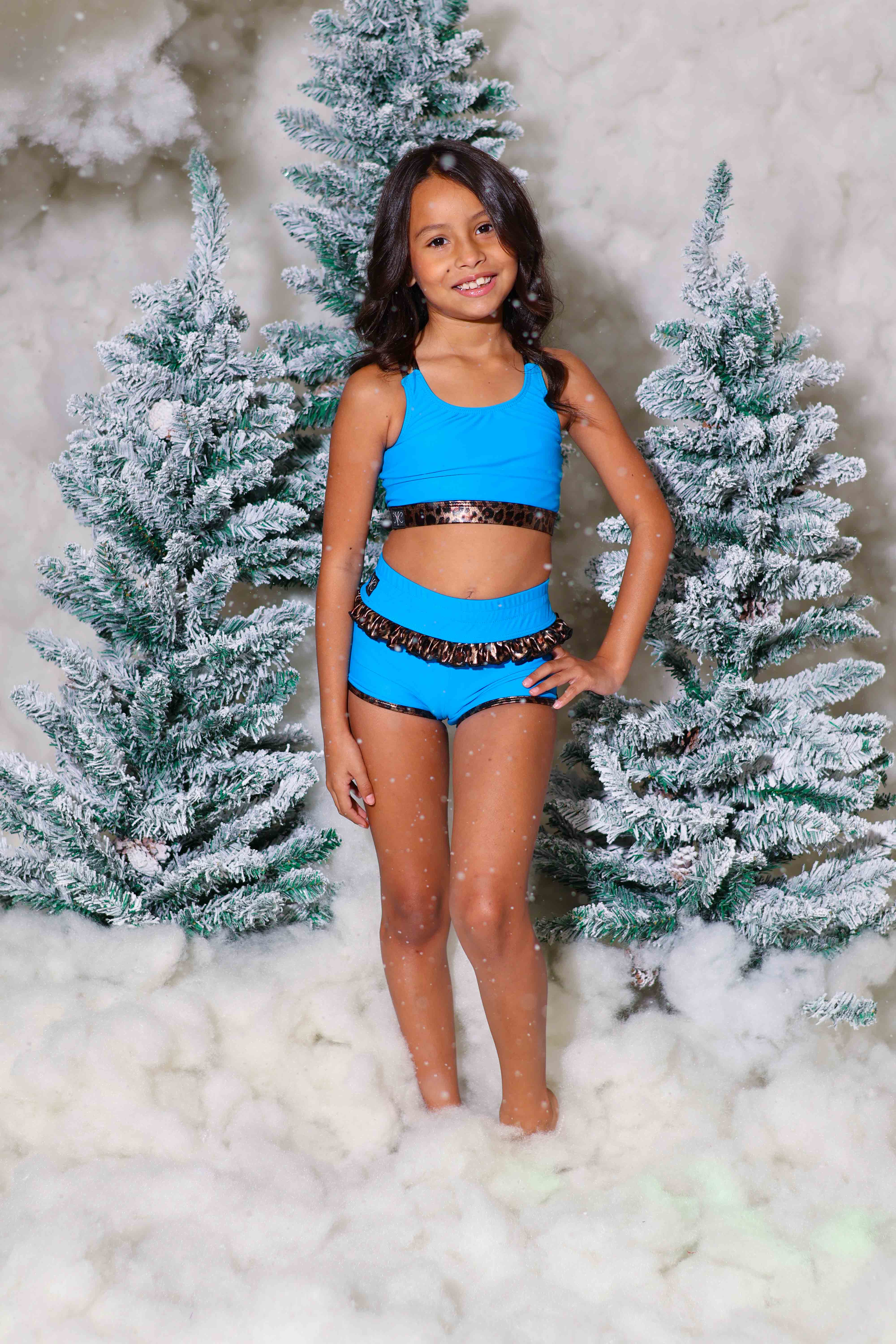 Leilani Ruffle Short - Turquoise/Glow Cheetah - Ready To Ship