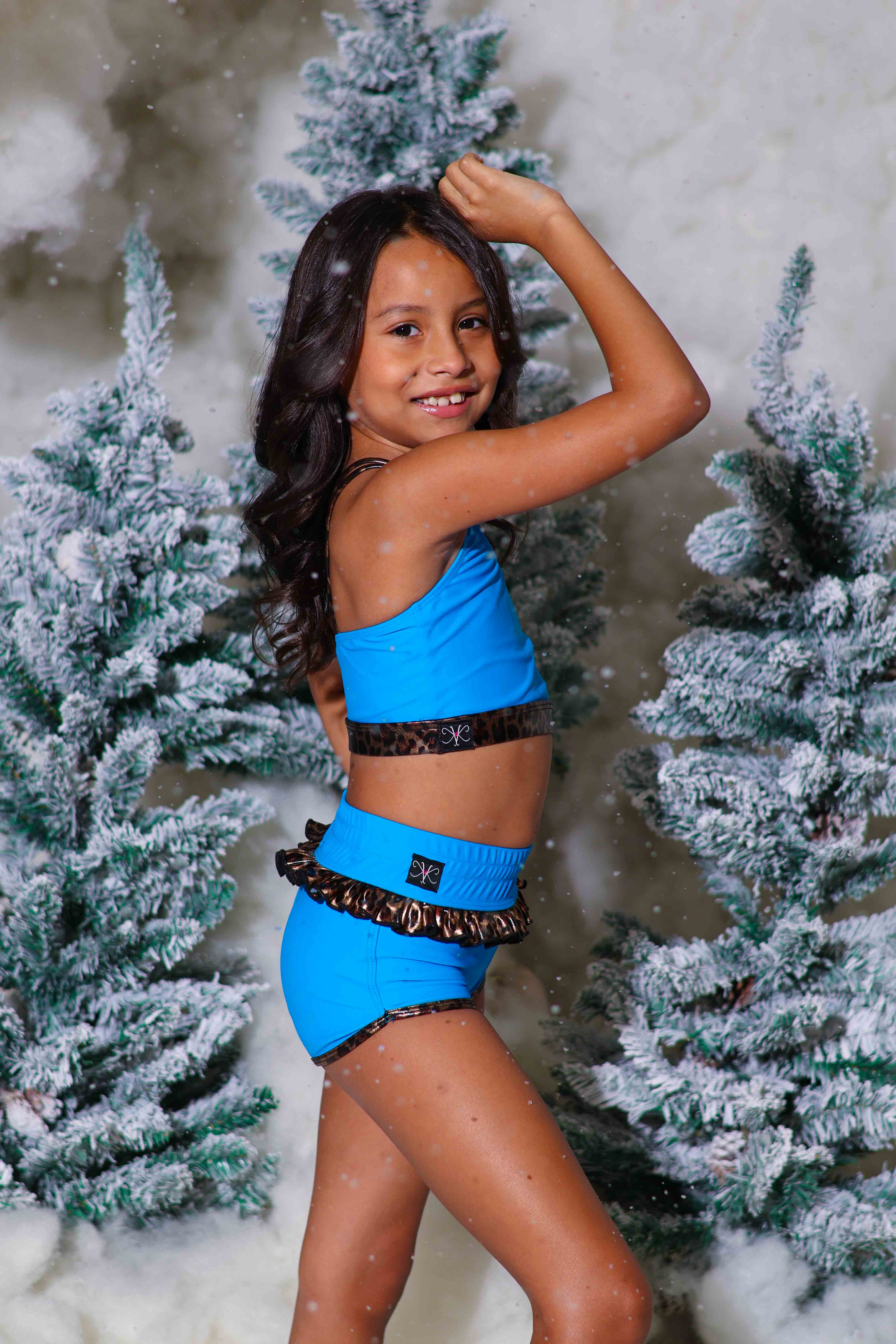 Leilani Ruffle Short - Turquoise/Glow Cheetah - Ready To Ship