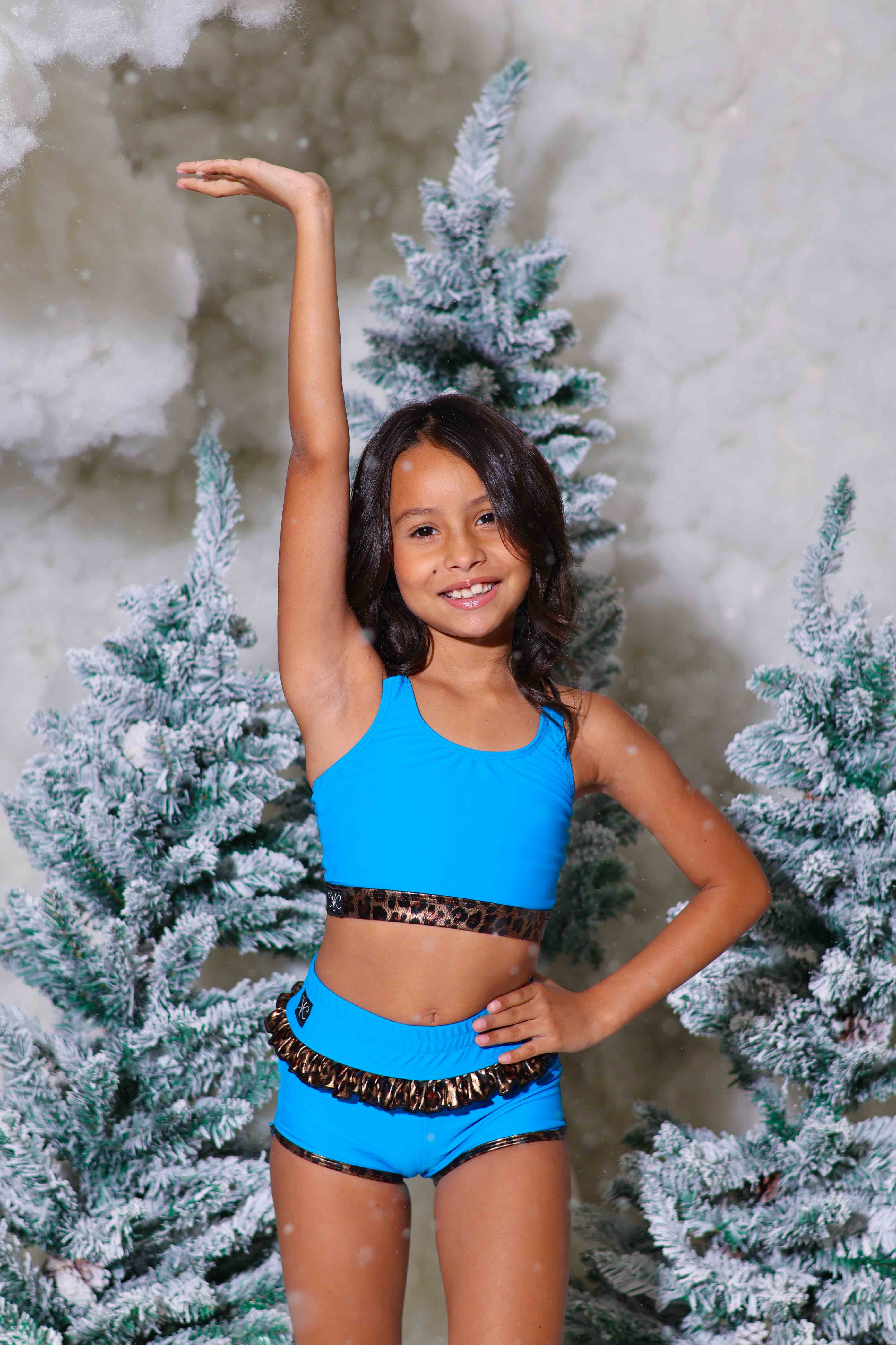 Leilani Ruffle Bra Top - Turquoise/Glow Cheetah - Ready To Ship