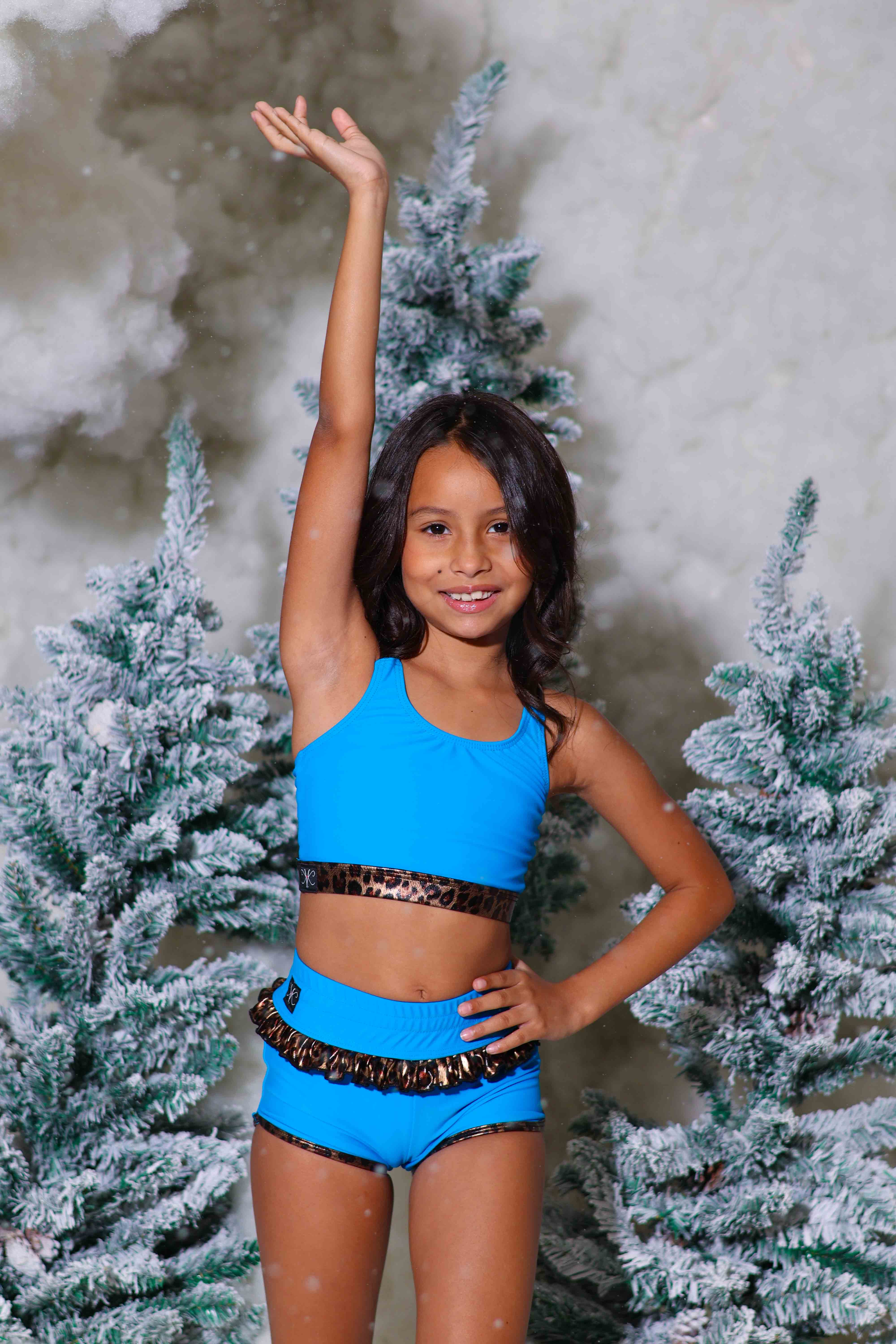 Leilani Ruffle Short - Turquoise/Glow Cheetah - Ready To Ship