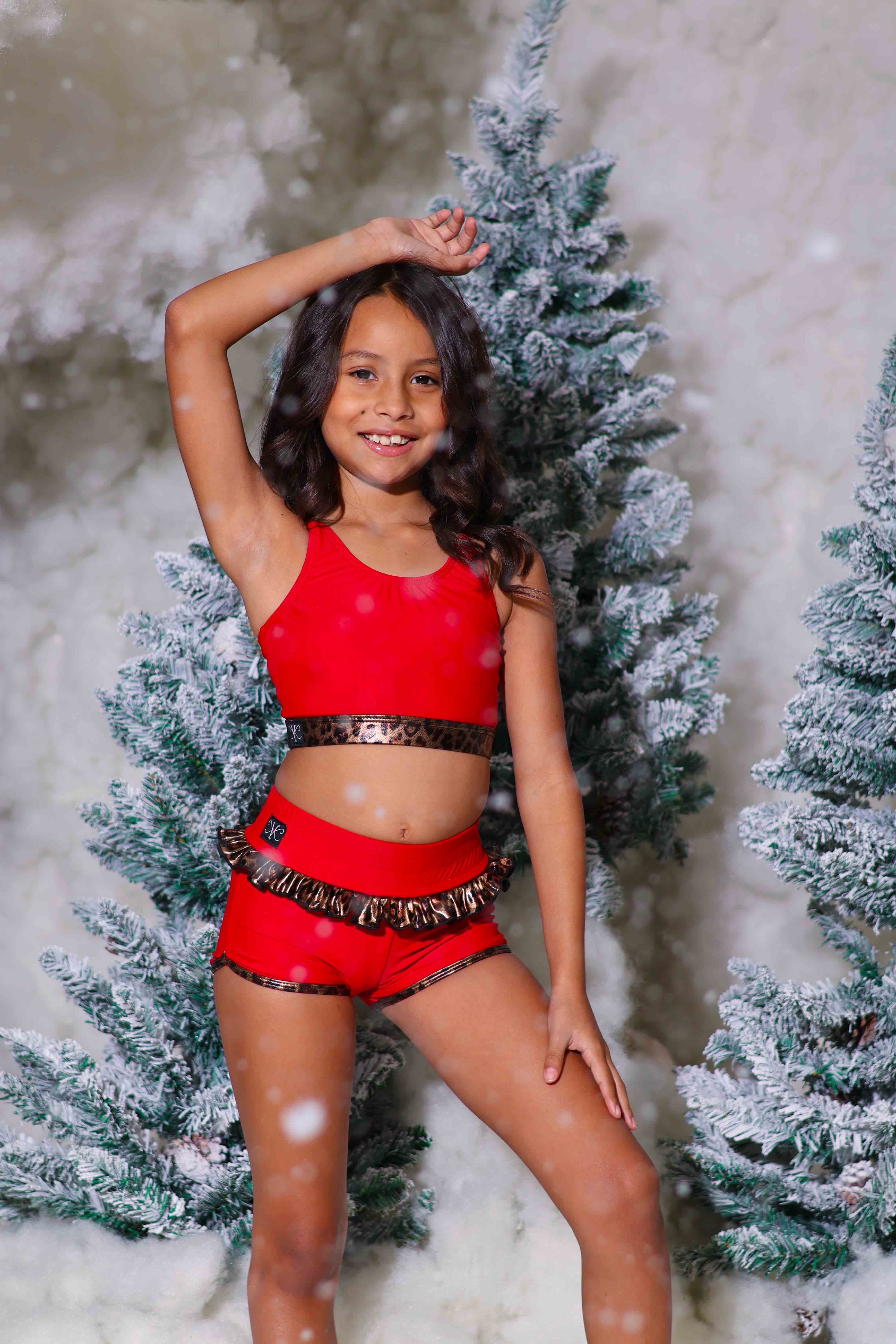 Leilani Ruffle Short - Red/Glow Cheetah - Ready To Ship