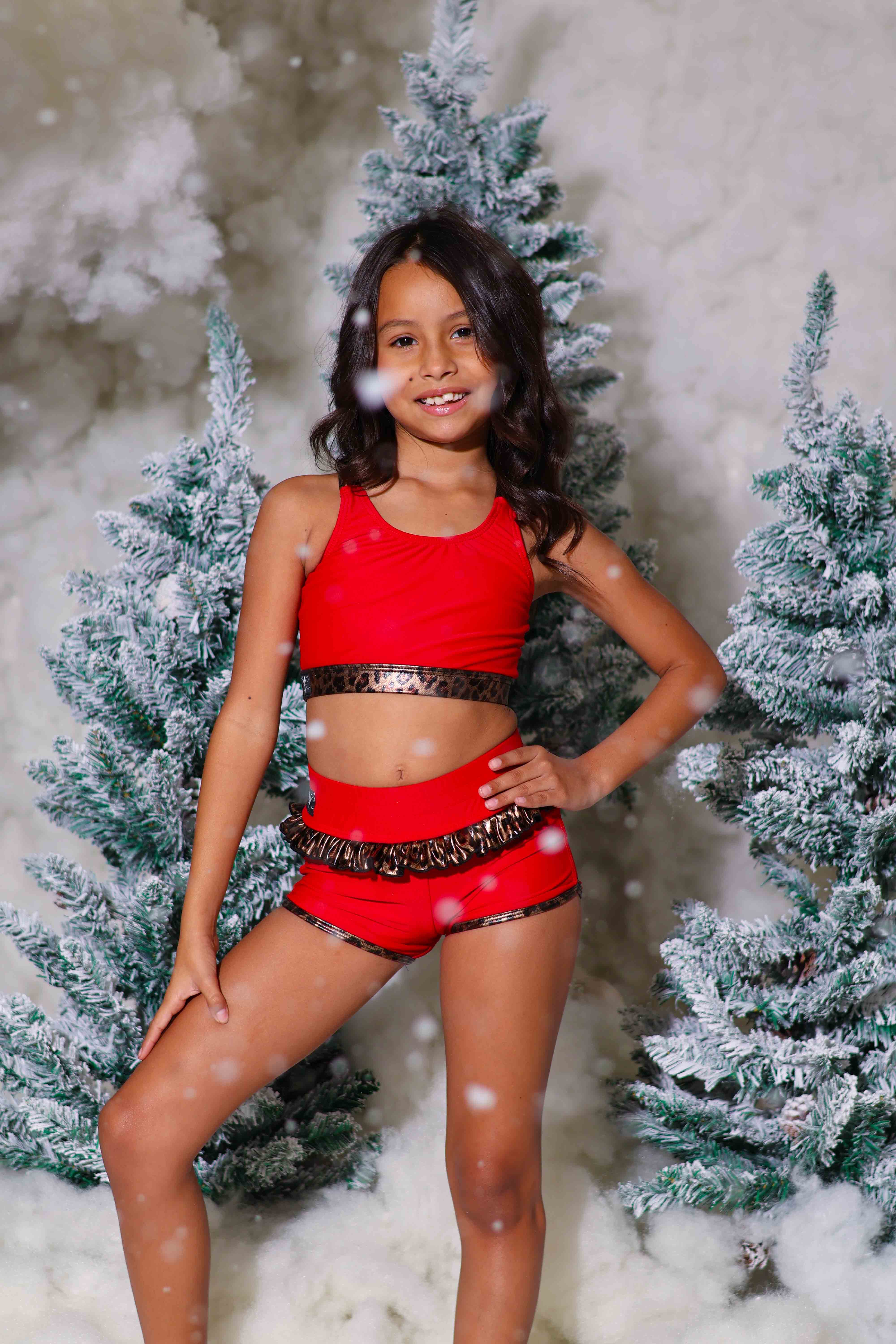 Leilani Ruffle Short - Red/Glow Cheetah - Ready To Ship