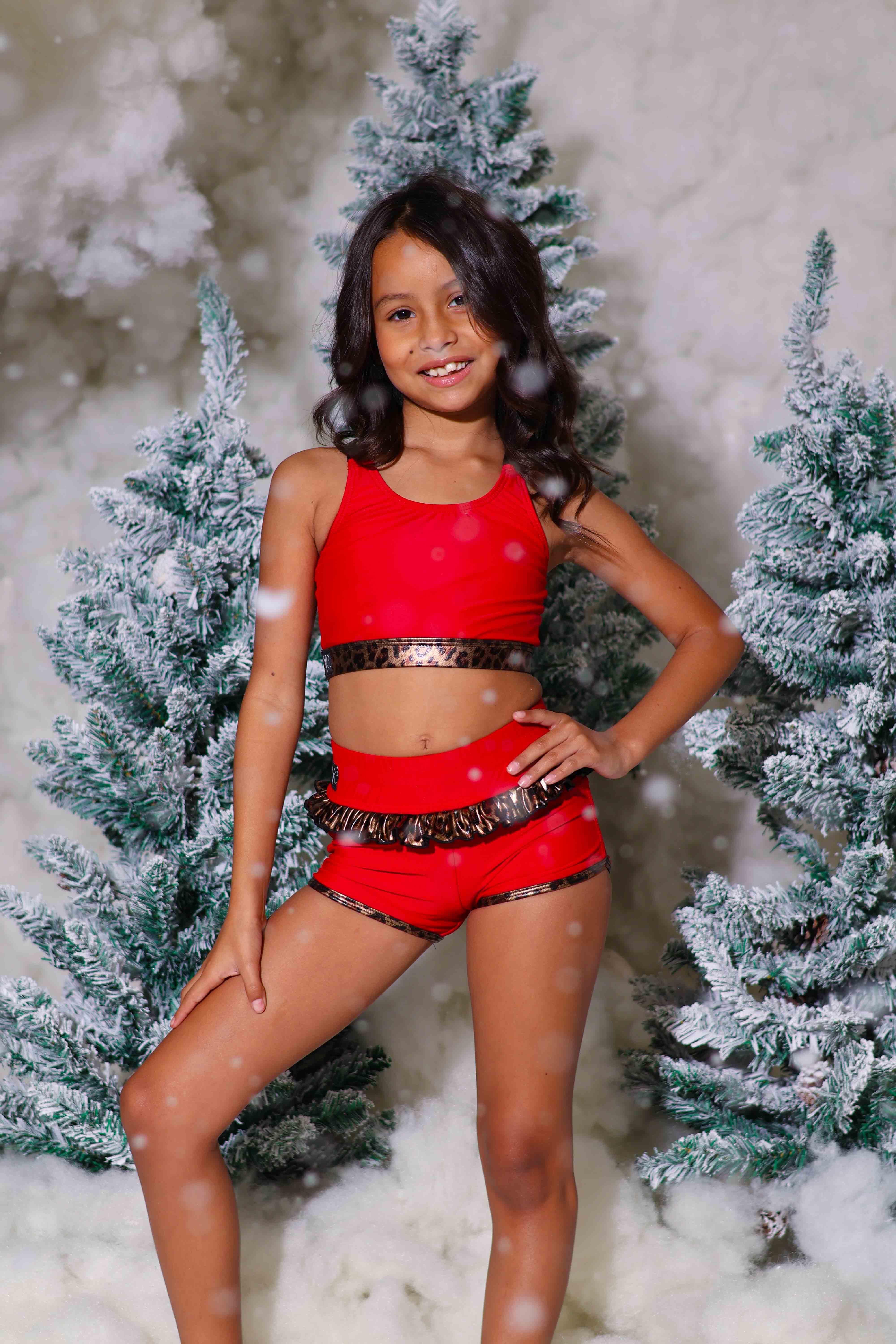 Leilani Ruffle Bra Top - Red/Glow Cheetah - Ready To Ship