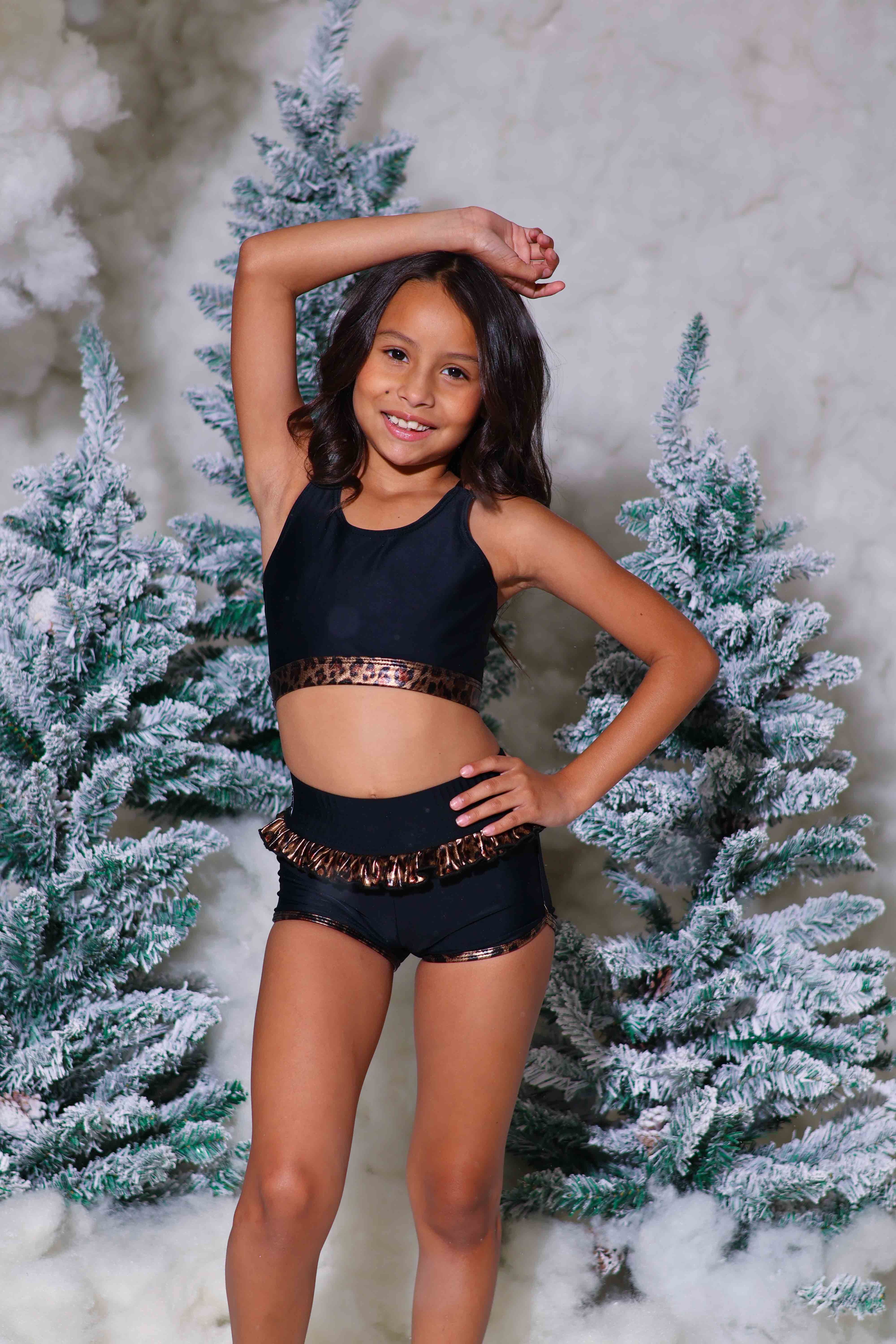 Leilani Ruffle Bra Top - Black/Glow Cheetah - Ready To Ship