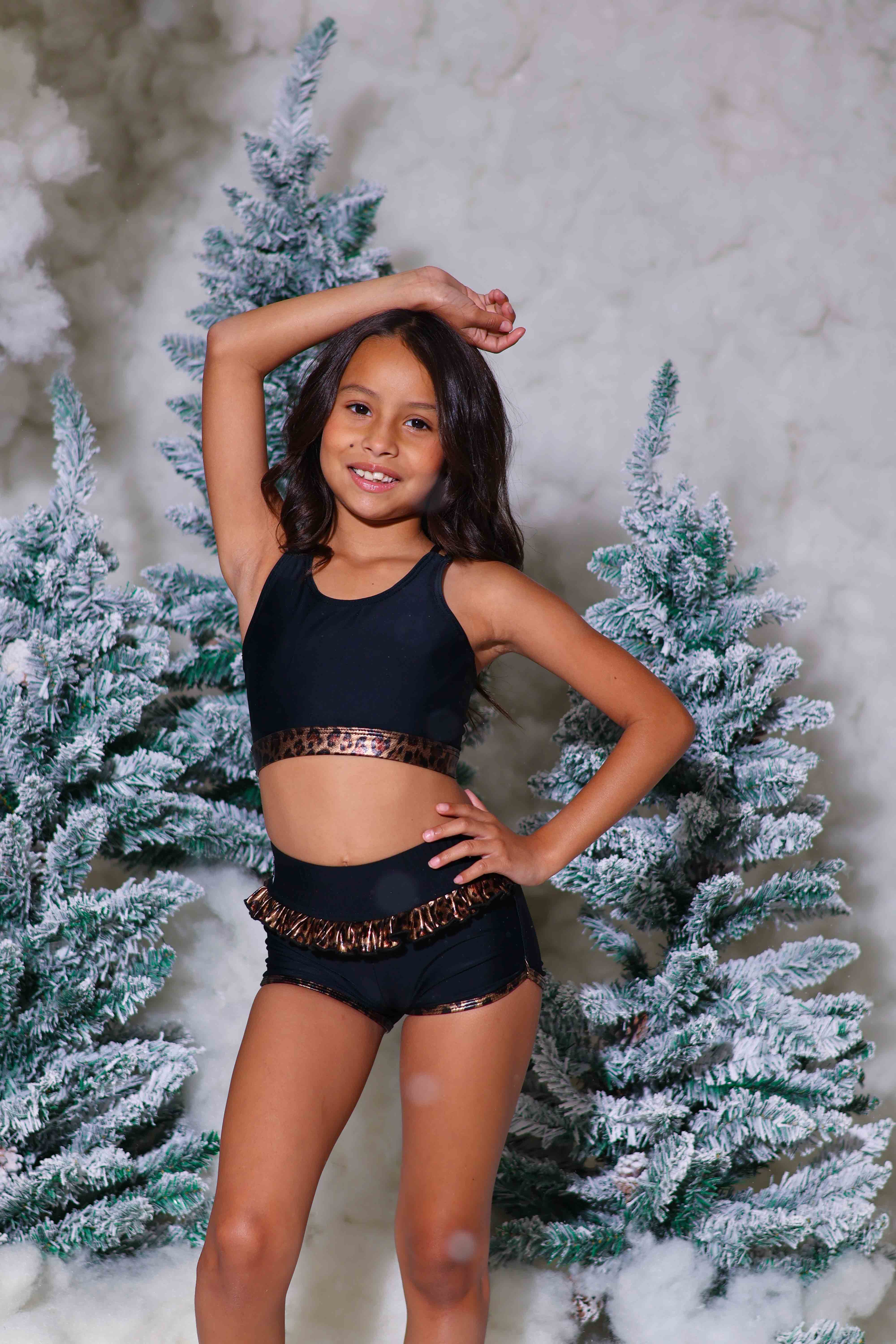 Leilani Ruffle Bra Top - Black/Glow Cheetah - Ready To Ship