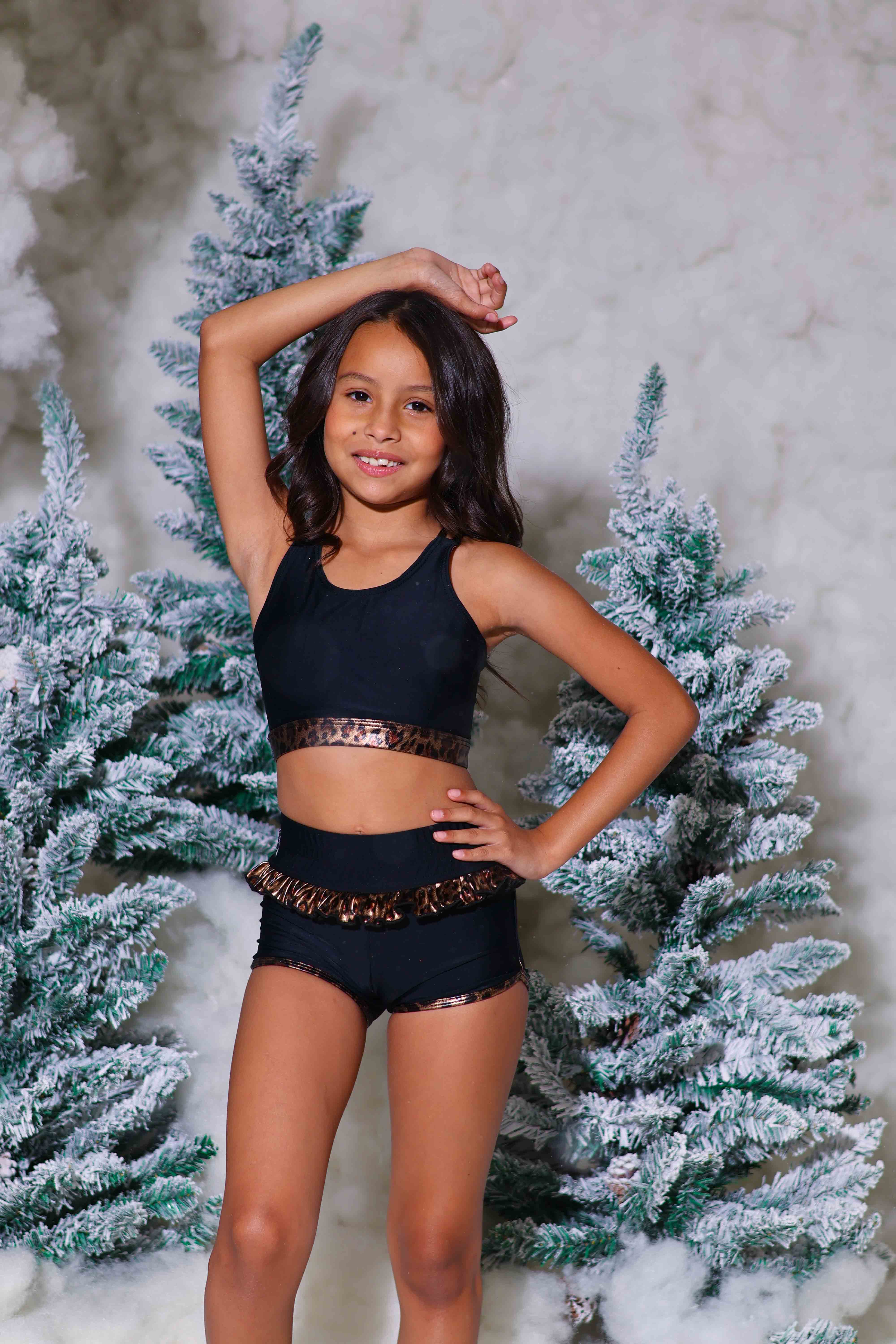 Leilani Ruffle Bra Top - Black/Glow Cheetah - Ready To Ship