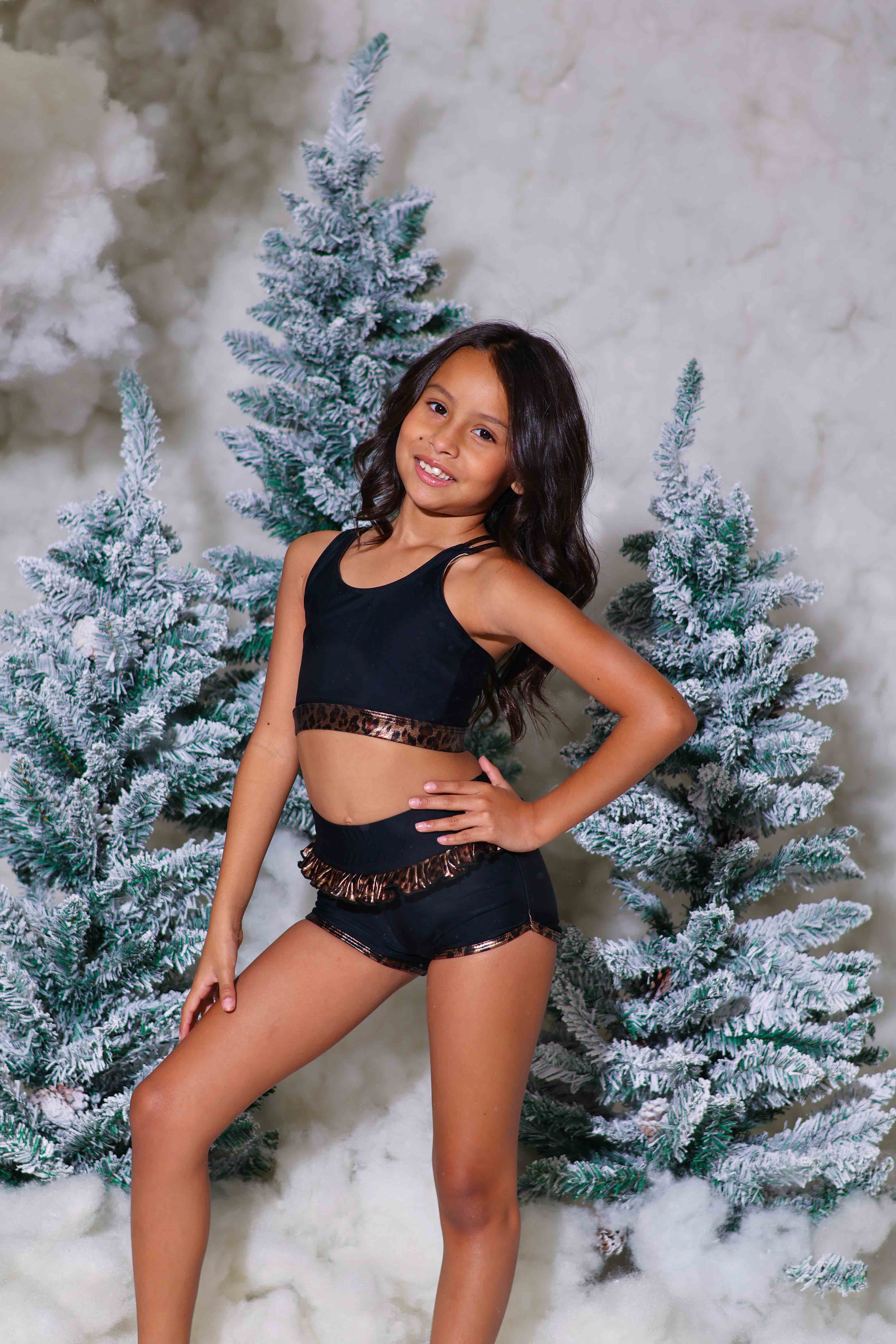 Leilani Ruffle Short - Black/Glow Cheetah - Ready To Ship