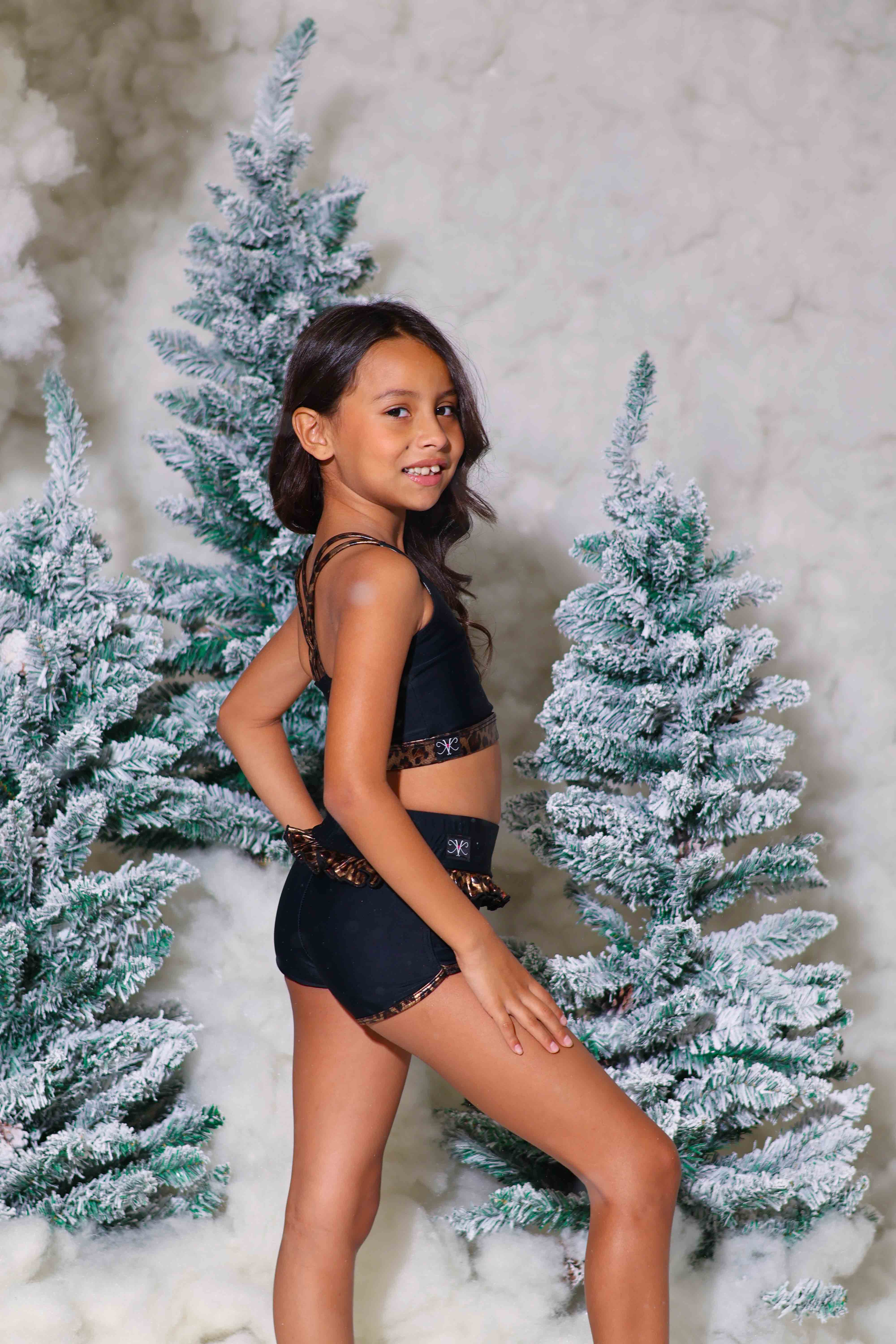 Leilani Ruffle Short - Black/Glow Cheetah - Ready To Ship