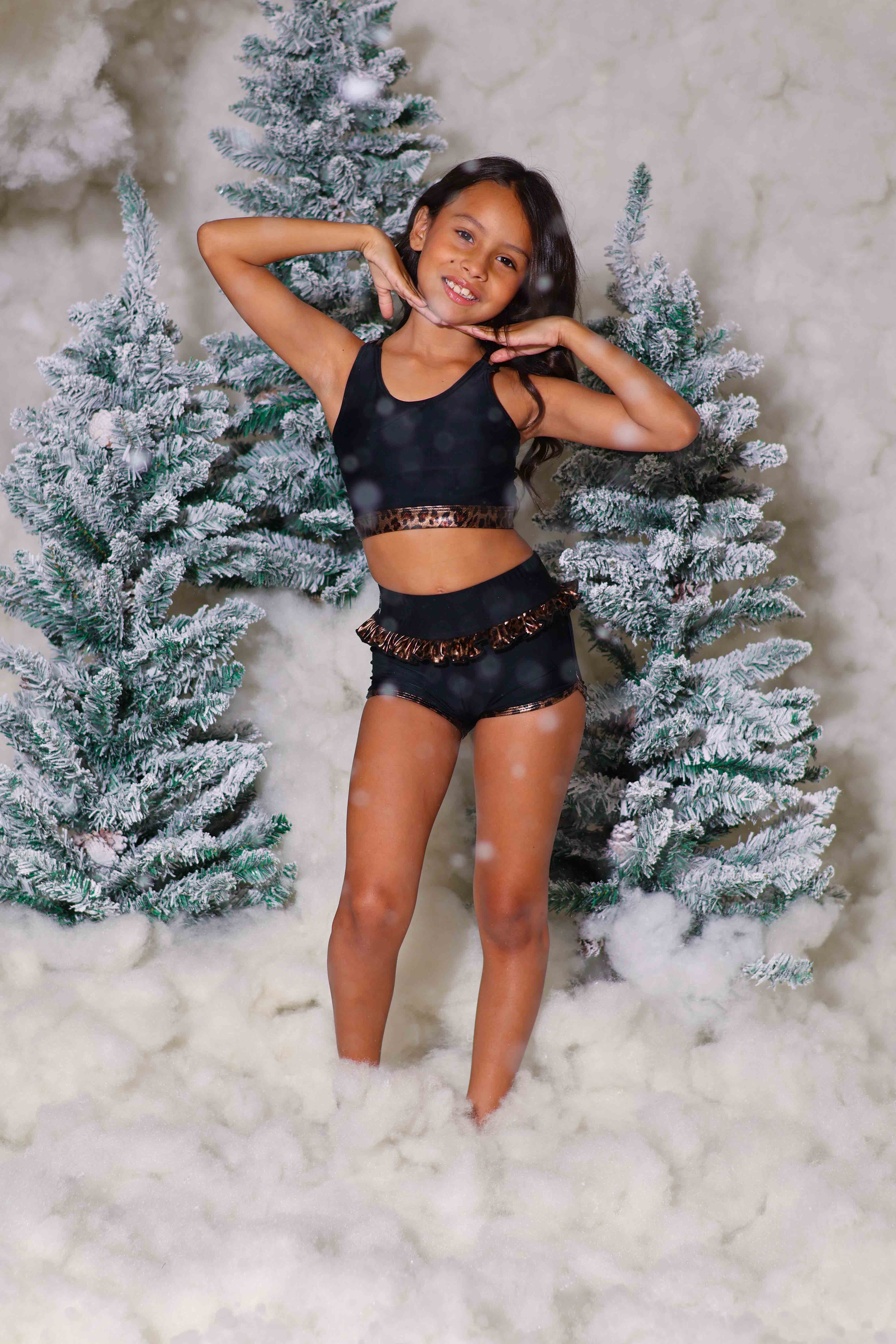 Leilani Ruffle Bra Top - Black/Glow Cheetah - Ready To Ship