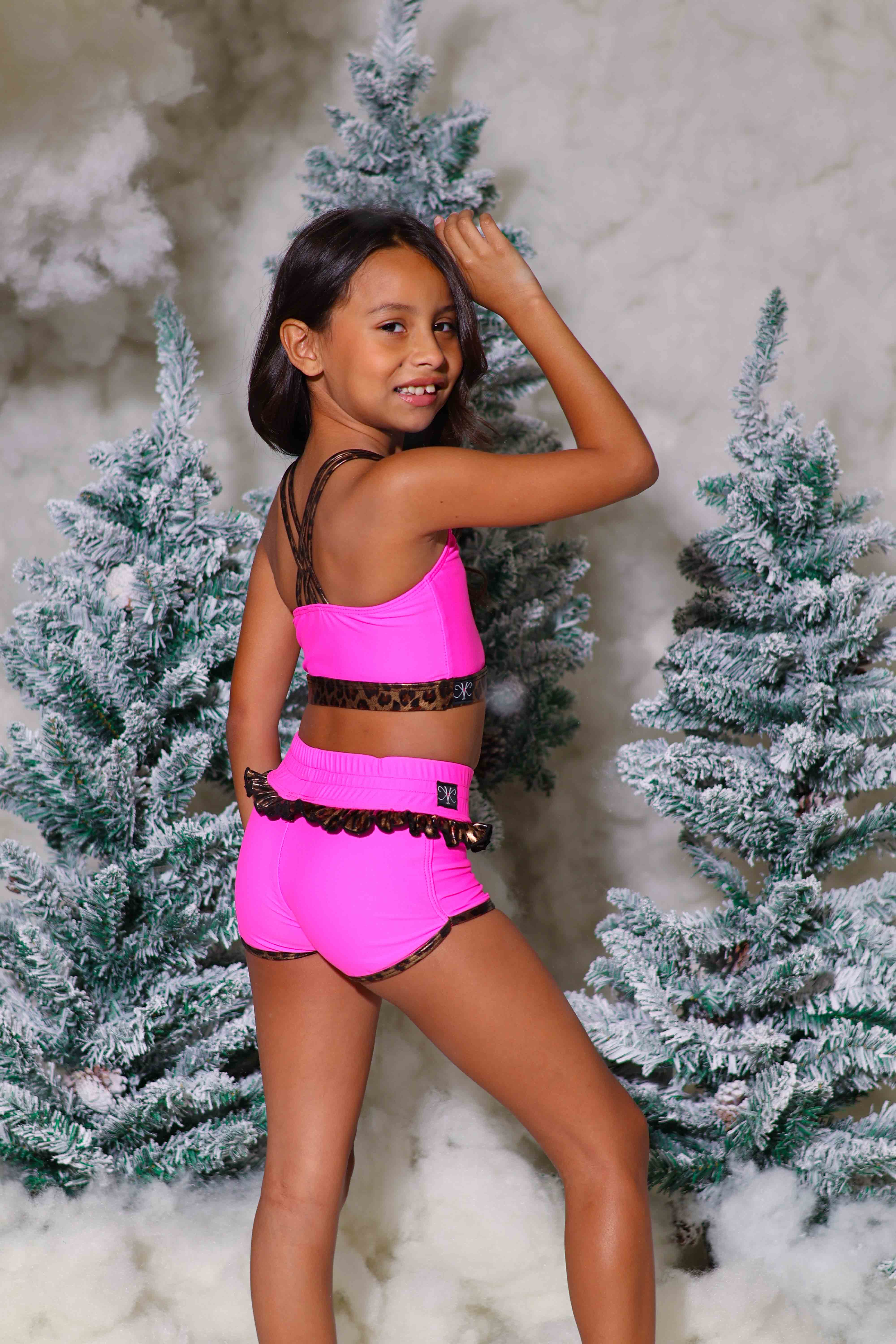 Leilani Ruffle Short - Neon Pink/Glow Cheetah - Ready To Ship